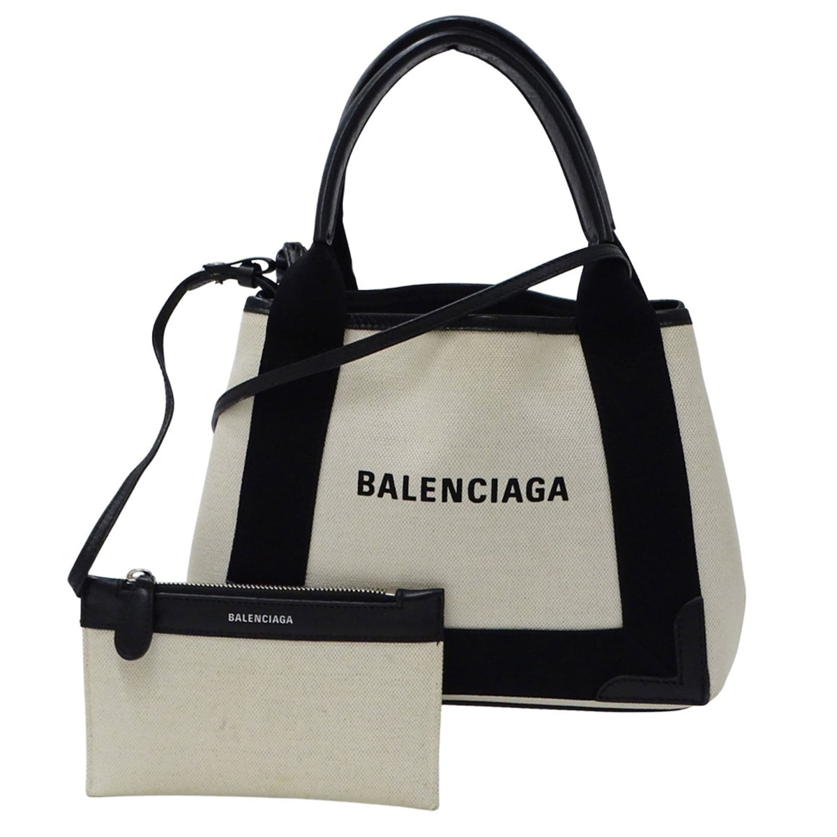 Balenciaga Black White Yellow Canvas Handbag Pouch (Pre-Owned)