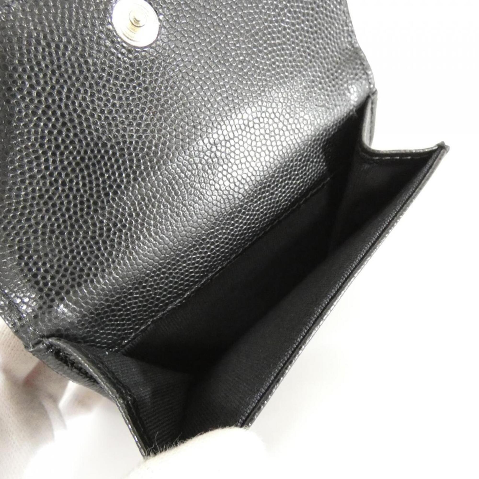 Chanel Black Grained Calfskin Wallet (Tri-Fold) (Pre-Owned)