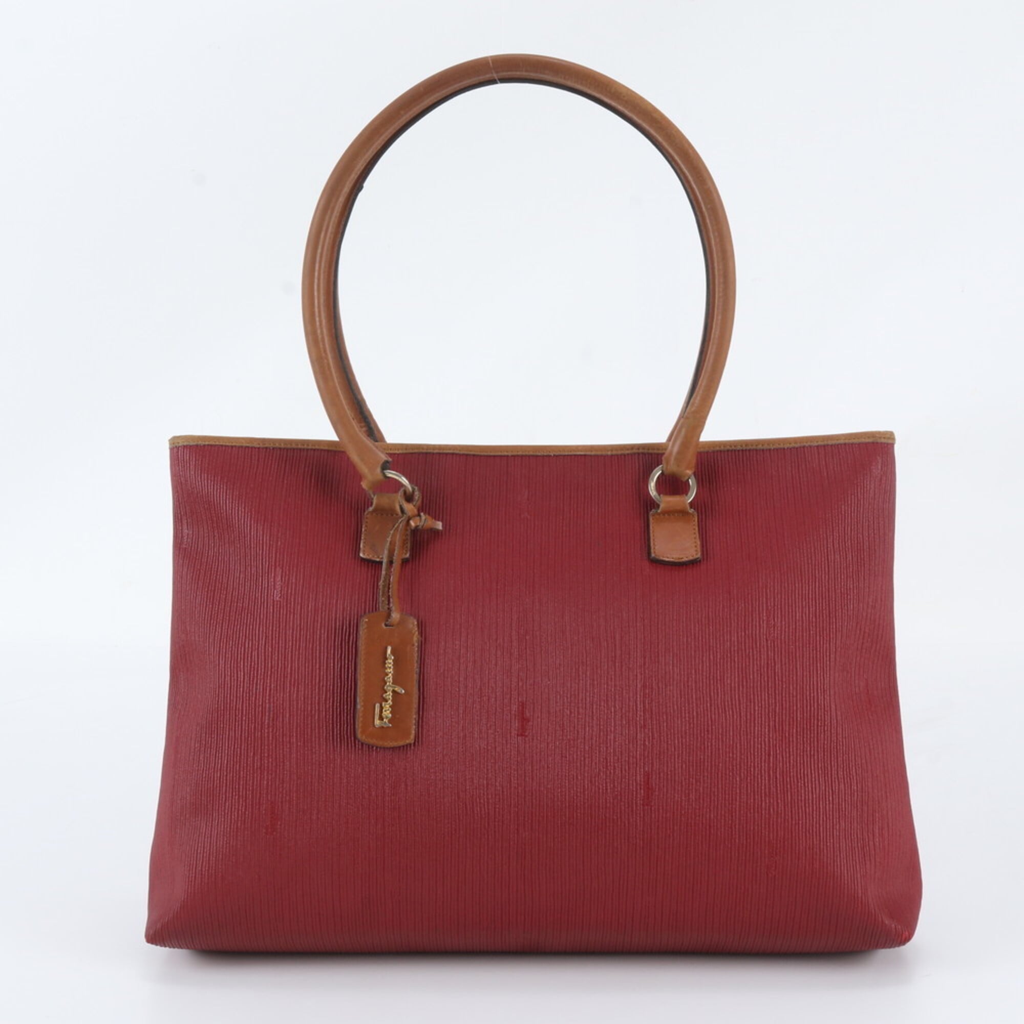 Salvatore Ferragamo Brown Red Color Leather Handbag Shoulder Bag Tote Bag (Pre-Owned)