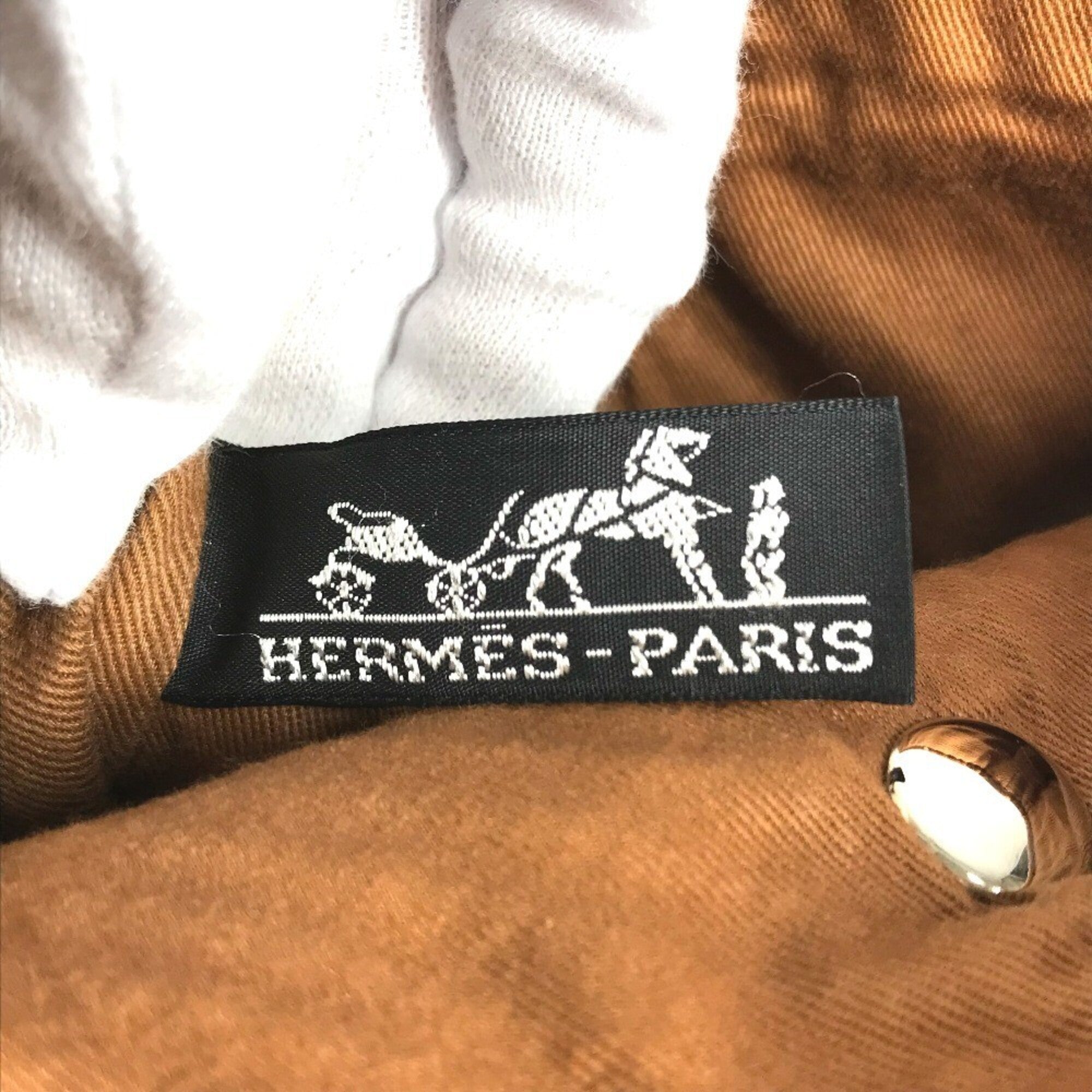 Hermes Brown Leather Canvas Handbag Tote Bag (Pre-Owned)