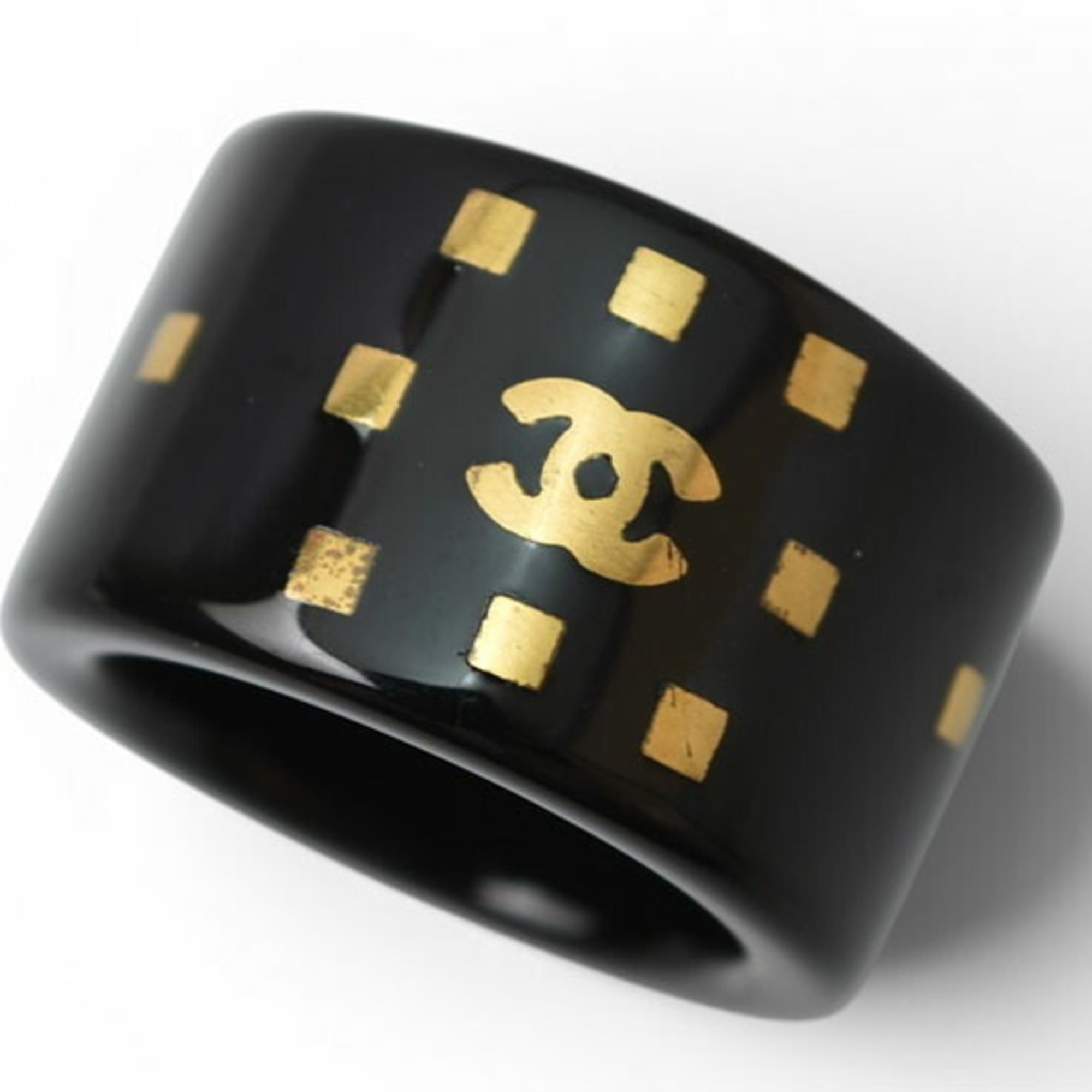 Chanel Gold Black Plastic Band Ring (Pre-Owned)