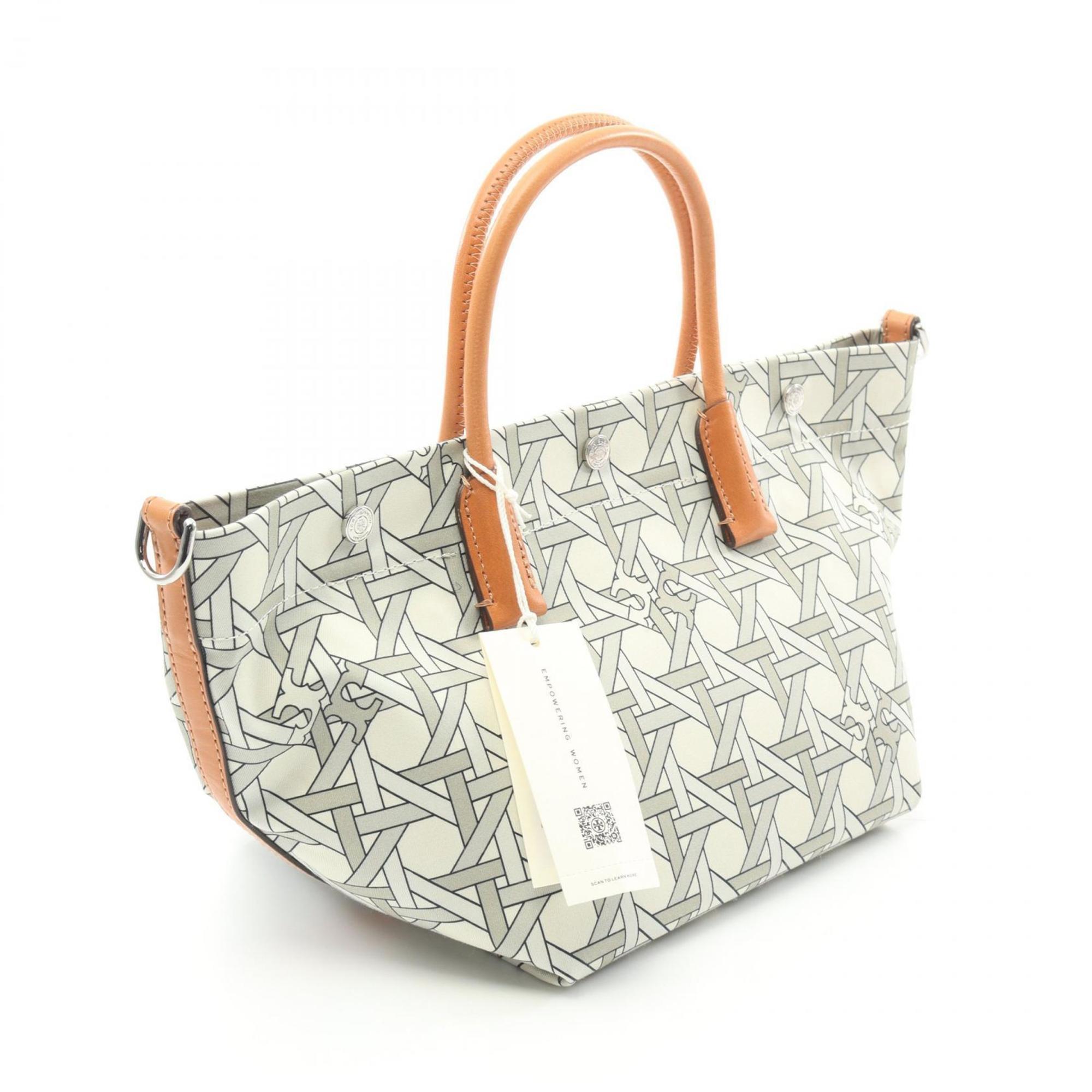 Tory Burch Beige Brown Multi-Color Canvas Leather Basket Tote Bag (Pre-Owned)