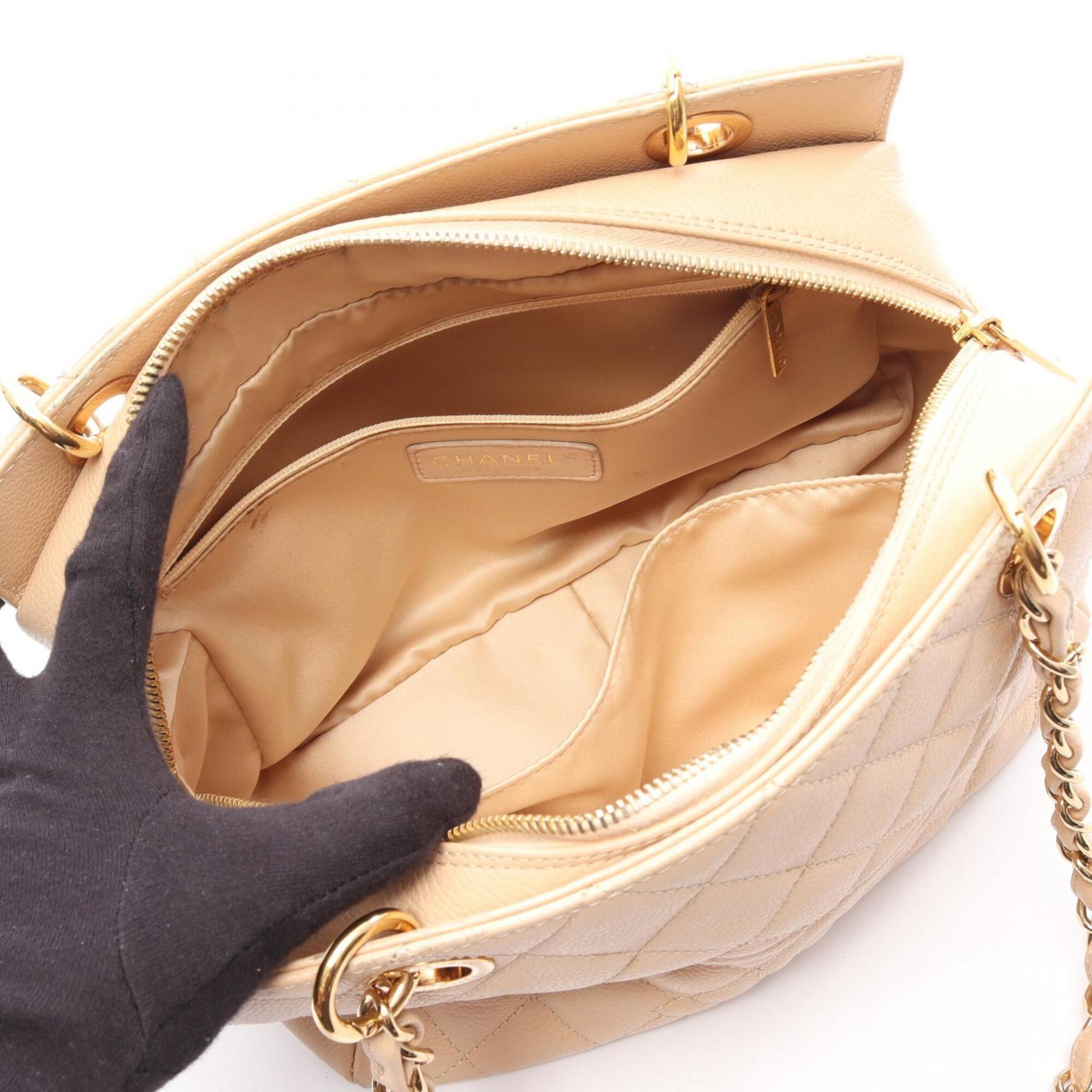 Chanel Beige Leather Handbag Shoulder Bag (Pre-Owned)