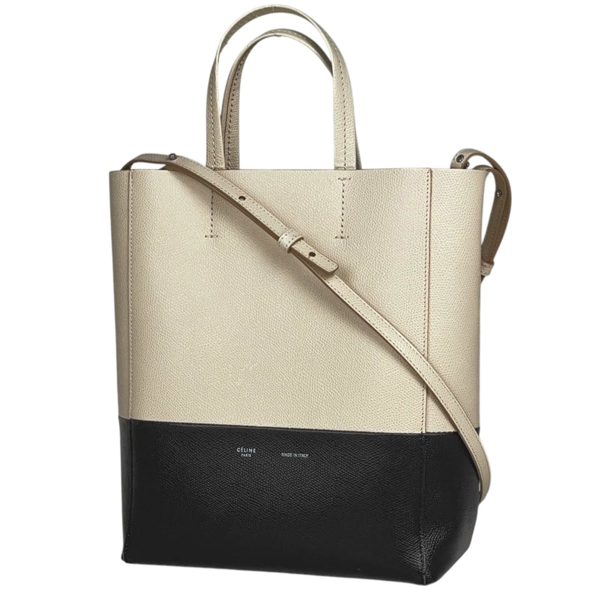Celine Cabas Black Ivory Leather Shoulder Bag Tote Bag (Pre-Owned)
