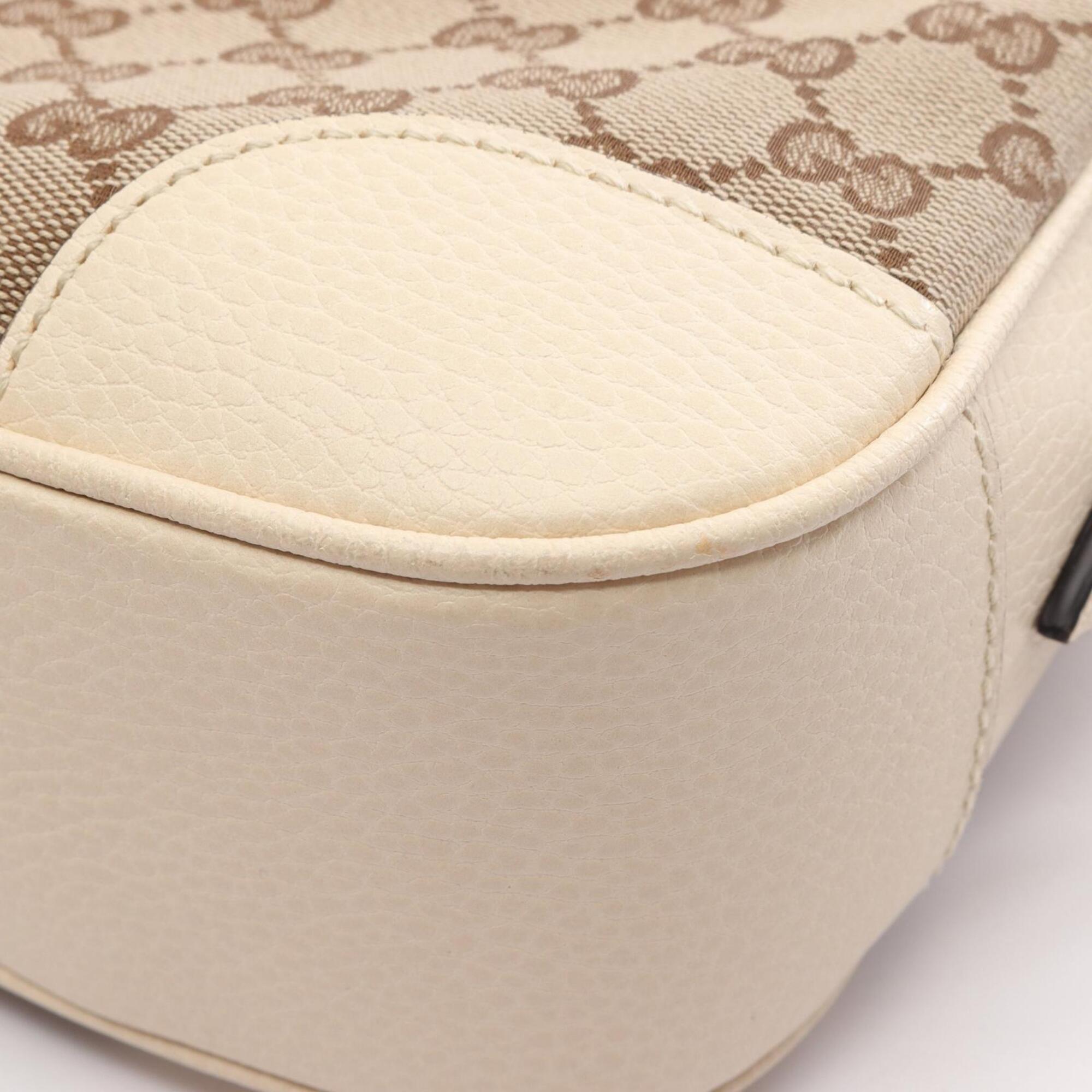Gucci Beige Ivory Canvas Leather Handbag Shoulder Bag (Pre-Owned)
