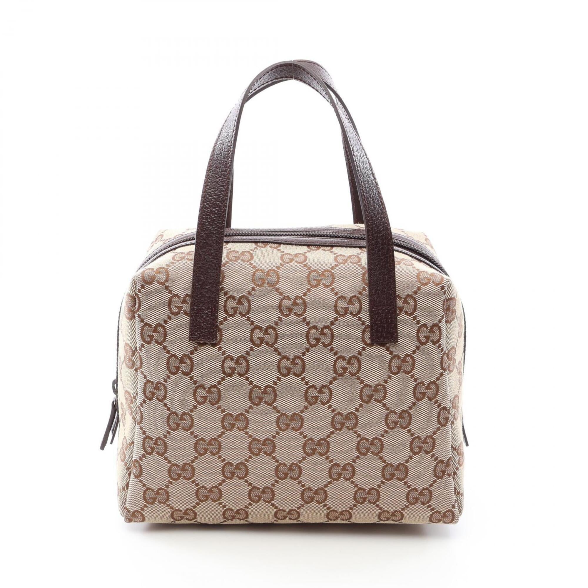 Gucci Beige Brown Gg Canvas Leather Handbag (Pre-Owned)