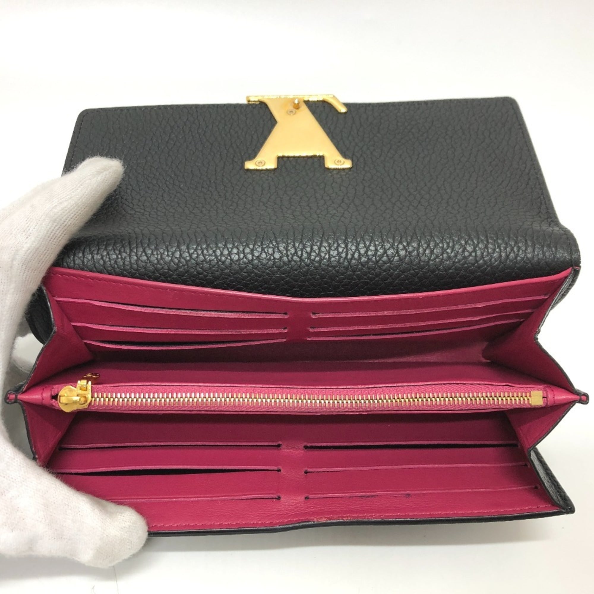 Louis Vuitton Black Leather Long Wallet (Bi-Fold) (Pre-Owned)