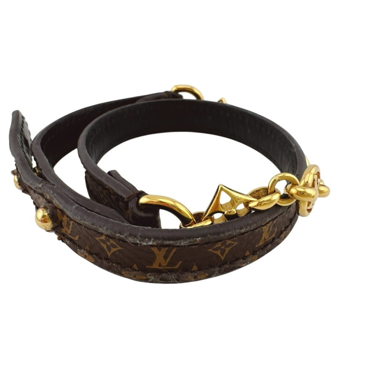 Louis Vuitton Monogram Gold Brown Leather Bangle (Pre-Owned)