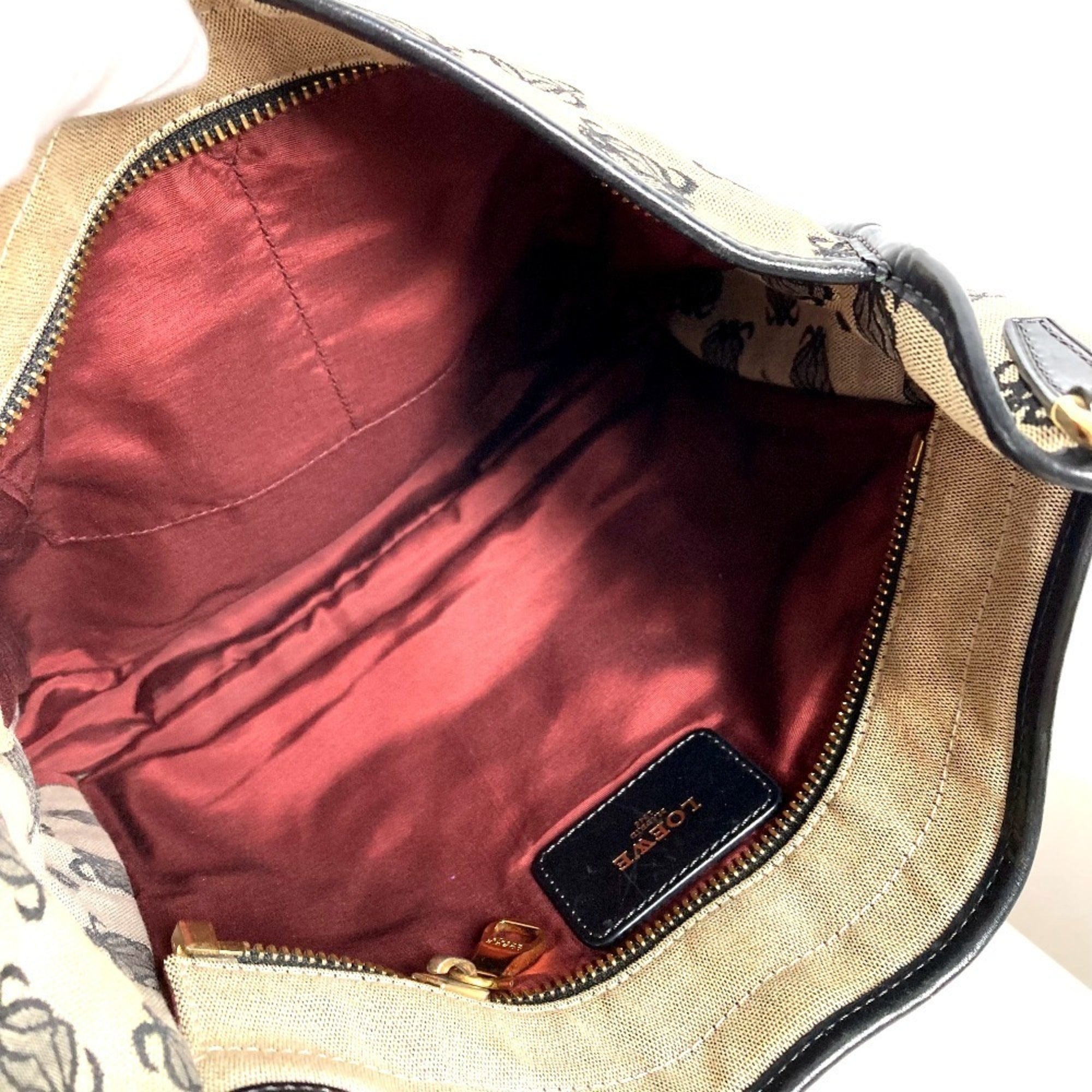 Loewe Black Gray Leather Canvas Shoulder Bag (Pre-Owned)