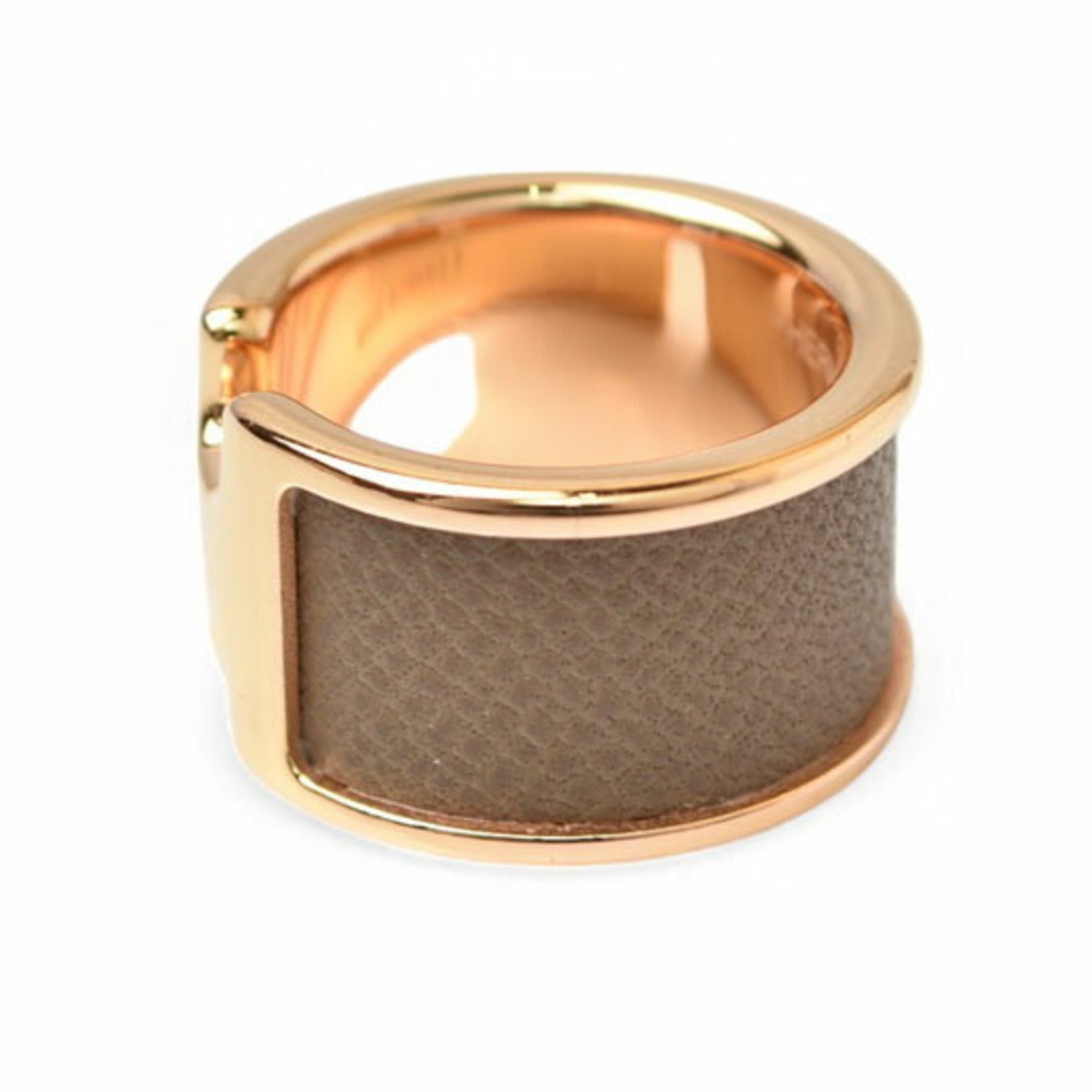 Hermes Etoupe Gray Gold Leather Metal Band Ring (Pre-Owned)