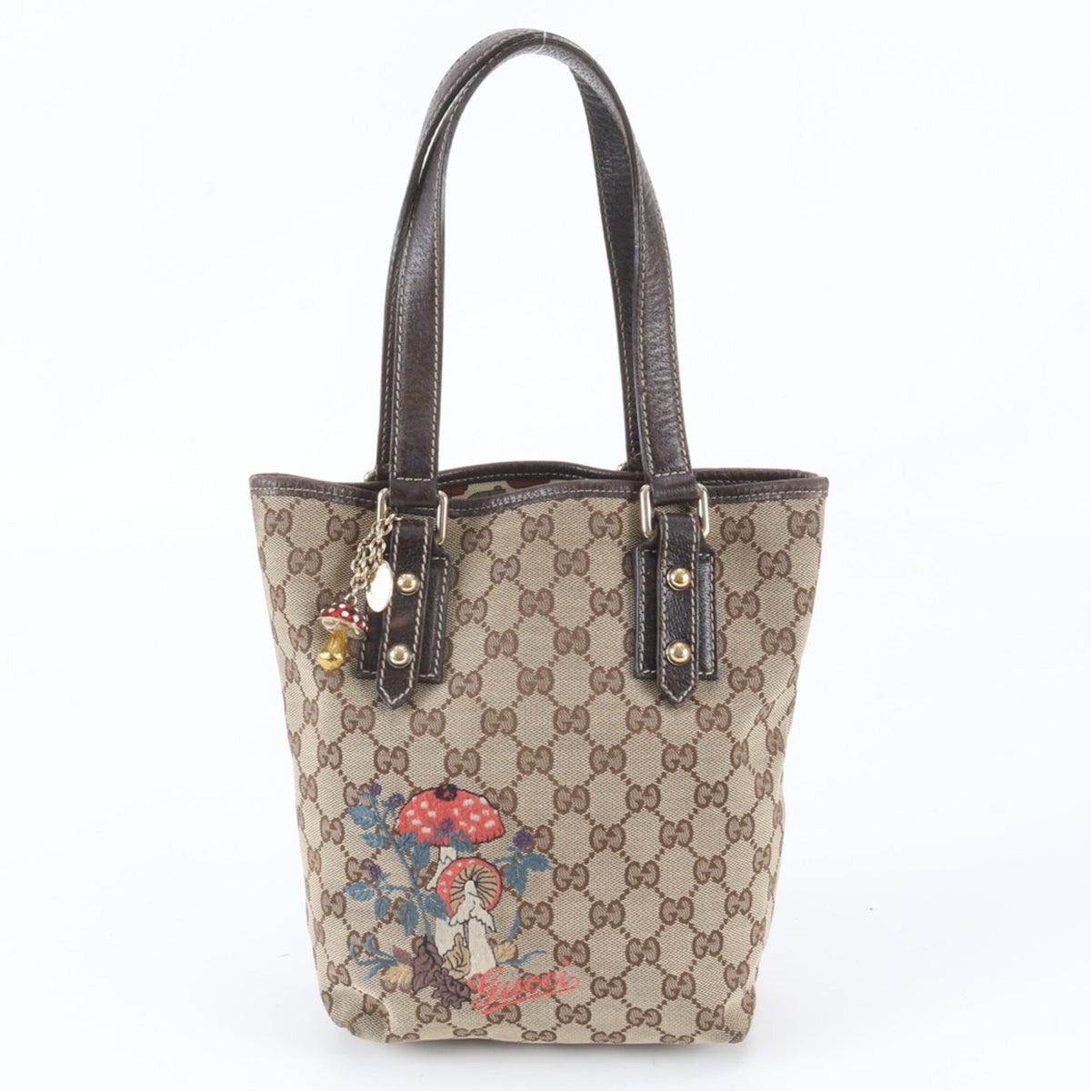 Gucci Brown Leather Canvas Handbag Shoulder Bag Tote Bag (Pre-Owned)