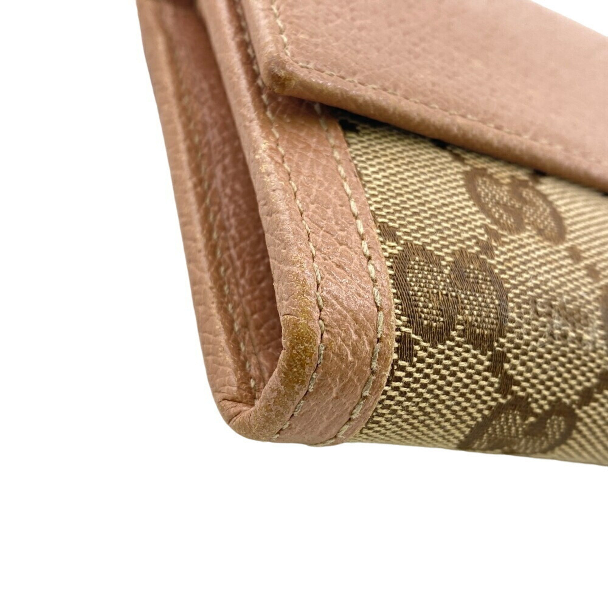 Gucci Beige Pink Canvas Leather Long Wallet (Bi-Fold) (Pre-Owned)