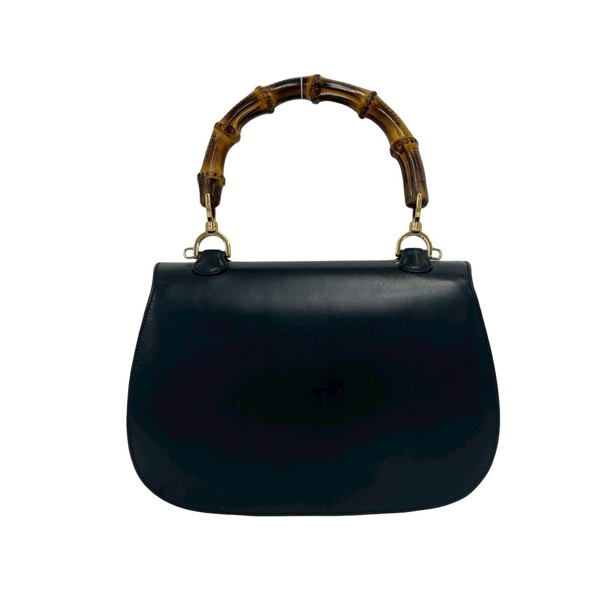 Gucci Navy Leather Bamboo Handbag Shoulder Bag (Pre-Owned)
