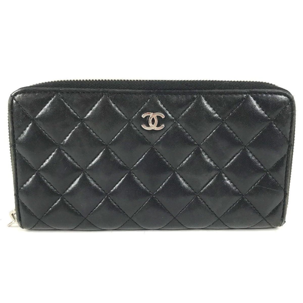 Chanel Matelasse Black Leather Long Wallet (Bi-Fold) (Pre-Owned)