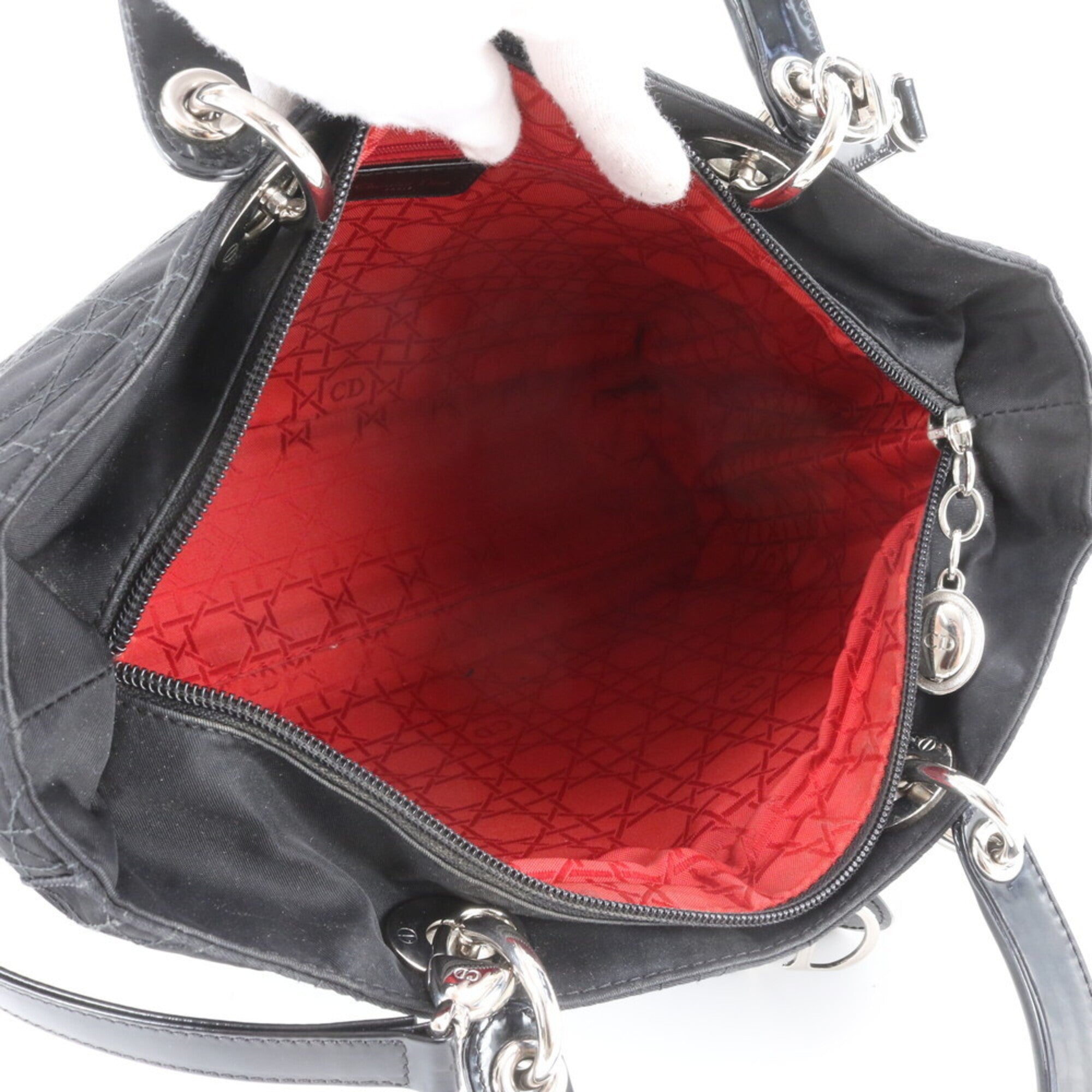 Christian Dior Lady Dior Black Leather Nylon Shoulder Bag (Pre-Owned)