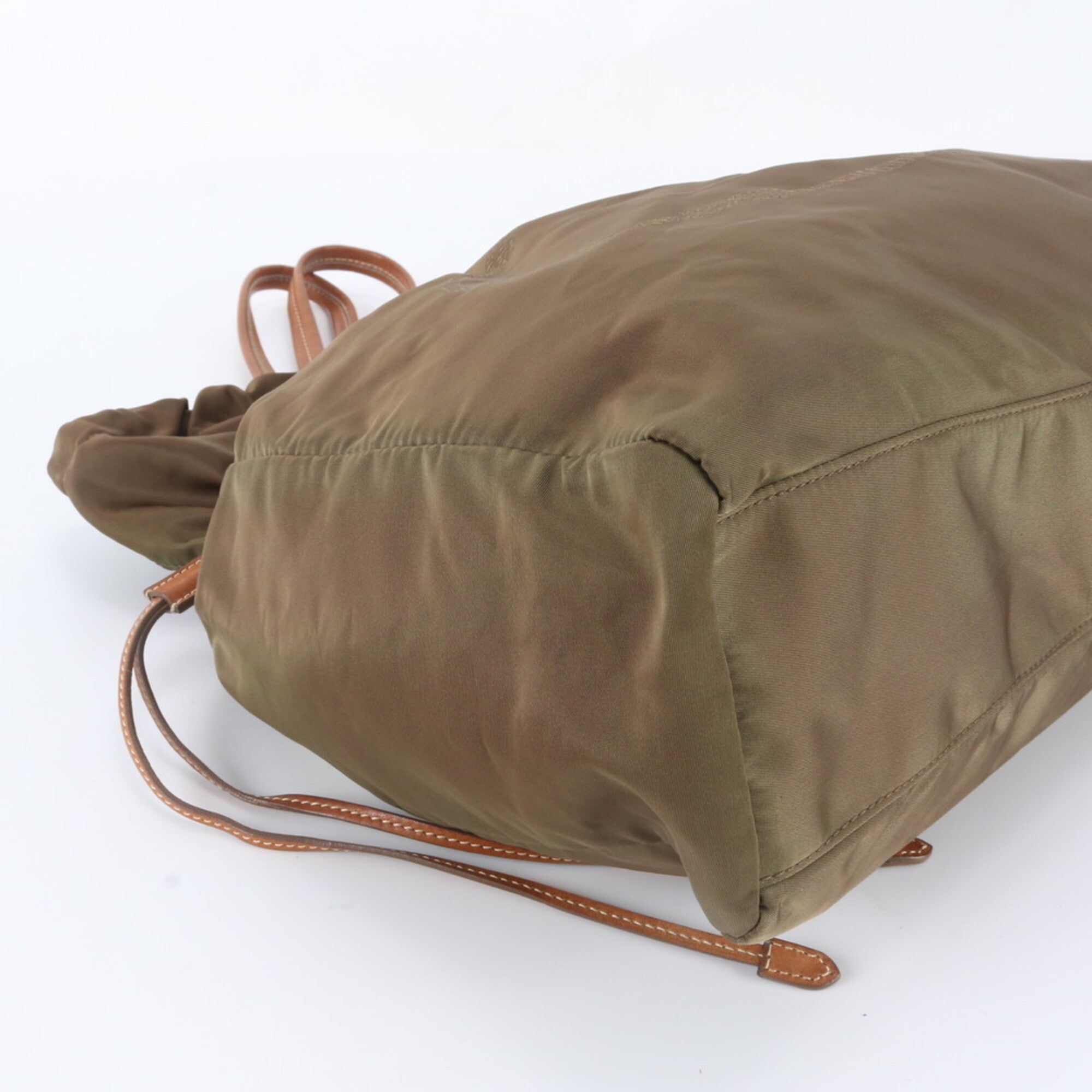 Prada Green Khaki Nylon Leather Handbag Shoulder Bag Tote Bag (Pre-Owned)