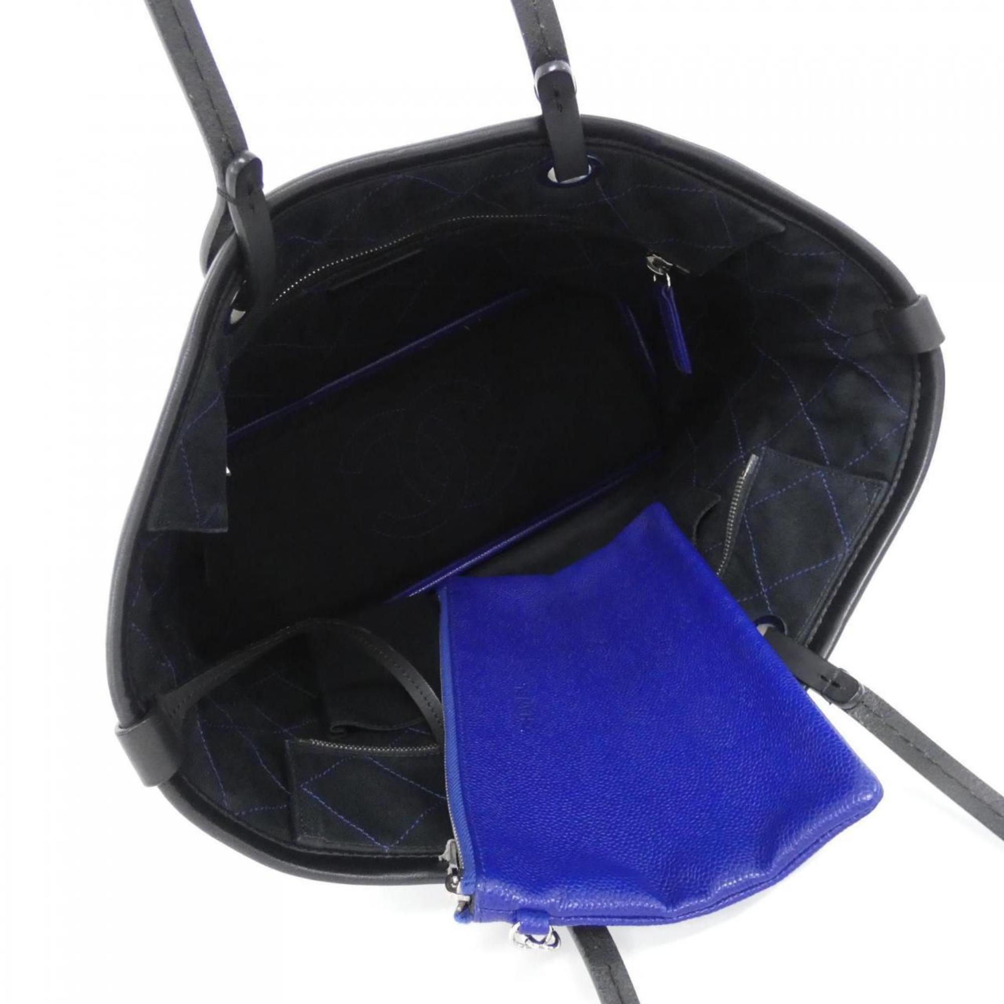 Chanel Black Blue Grained Calfskin Handbag Pouch (Pre-Owned)