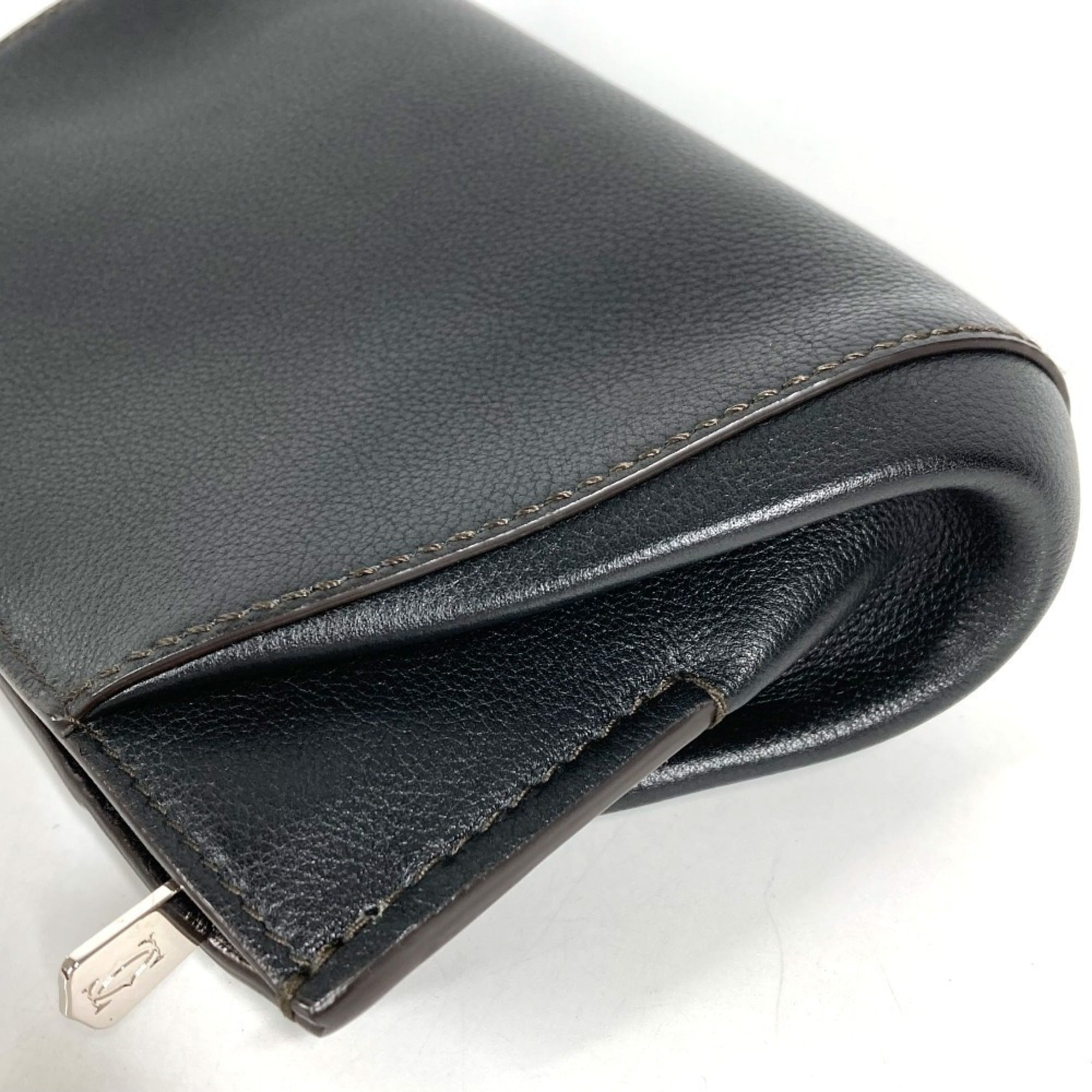 Cartier Black Leather Clutch Bag Handbag Pouch (Pre-Owned)
