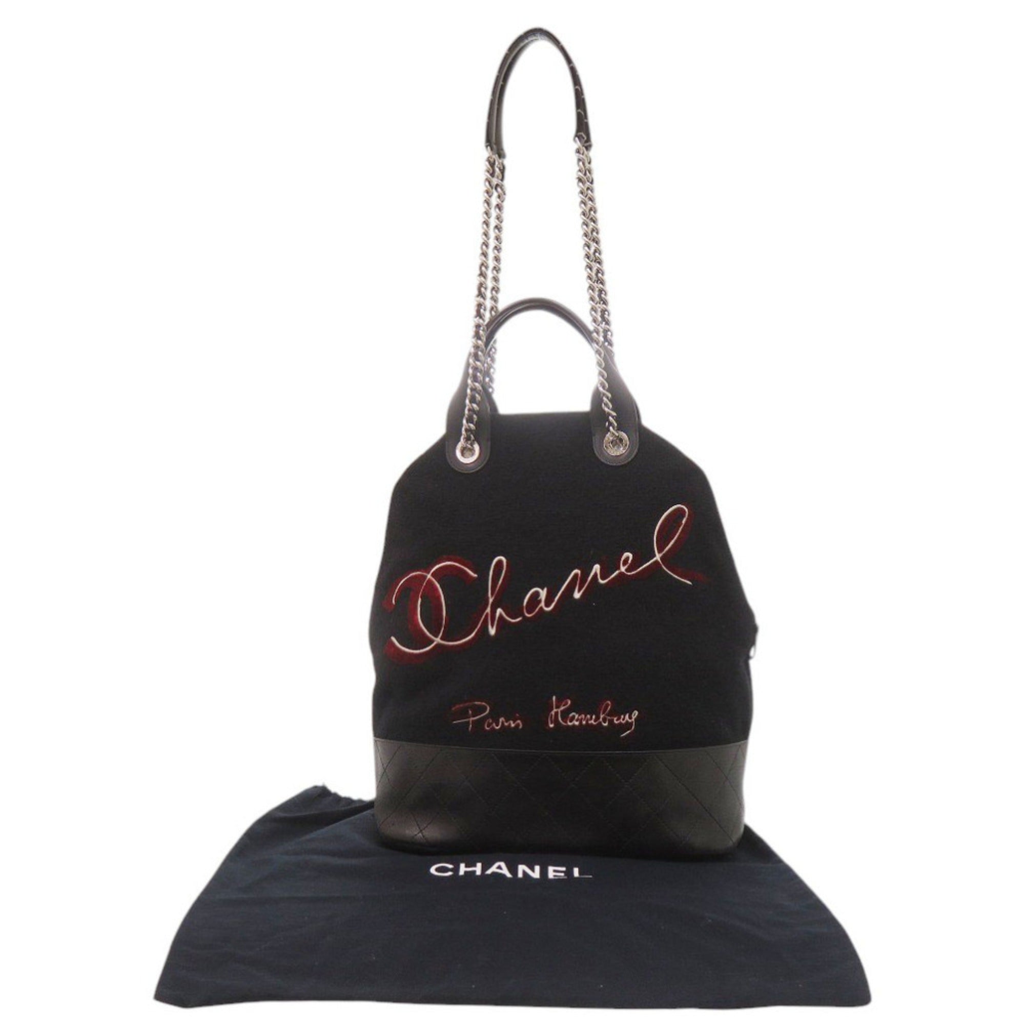 Chanel Black Wool Leather Shoulder Bag (Pre-Owned)