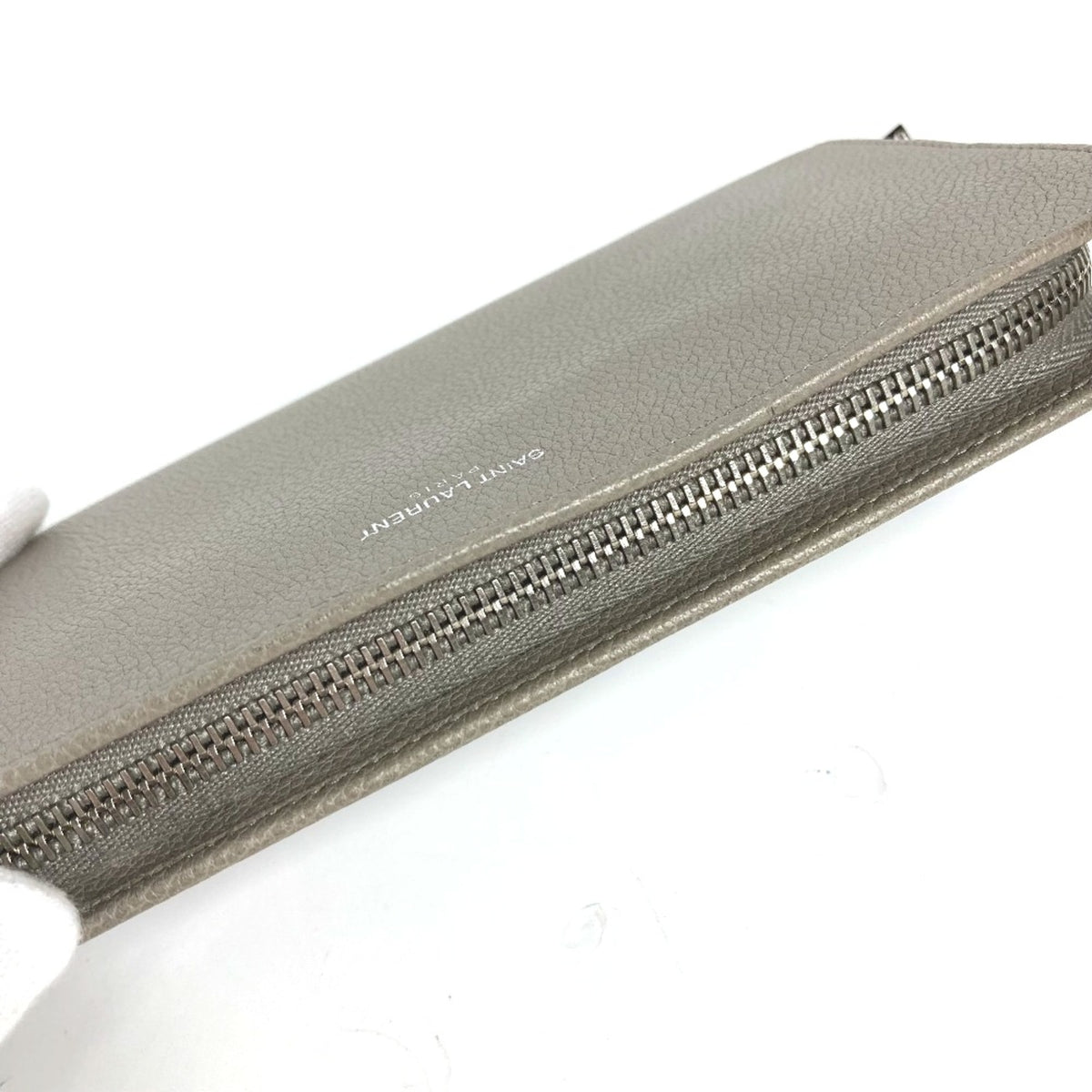 Saint Laurent Gray Leather Long Wallet (Bi-Fold) (Pre-Owned)