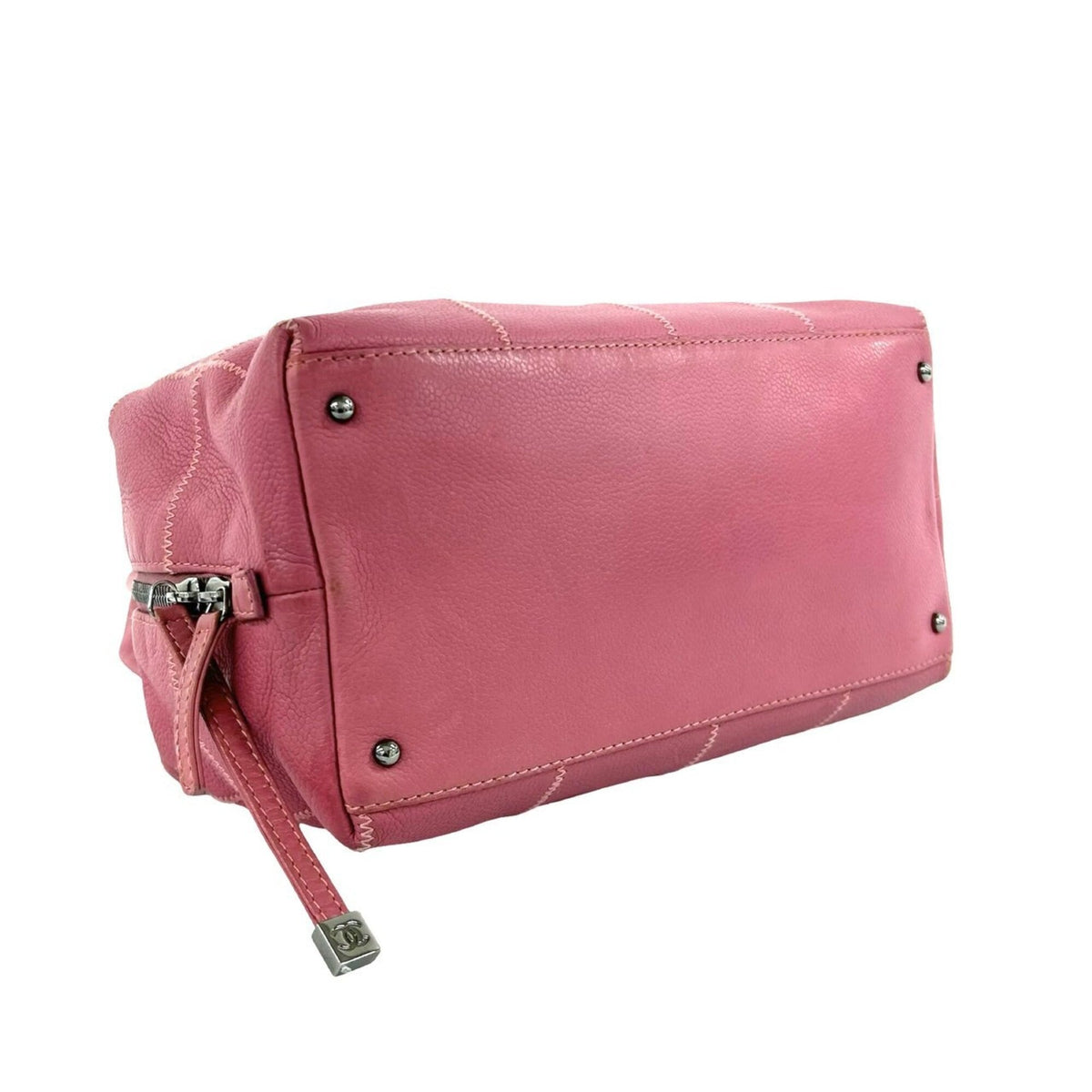 Chanel Pink Grained Calfskin Boston Bag Handbag (Pre-Owned)