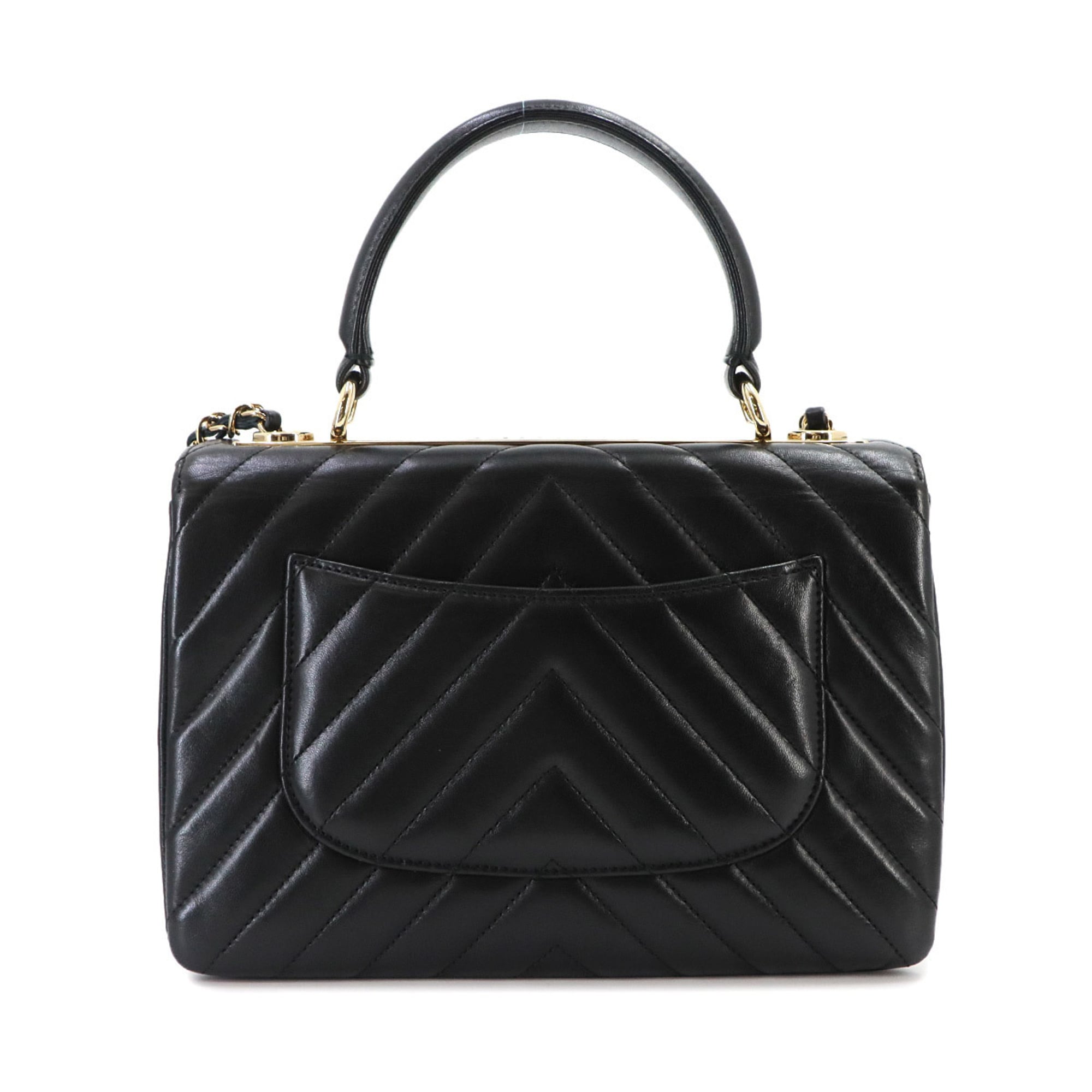 Chanel Chevron (V Stitch) Black Leather Handbag (Pre-Owned)