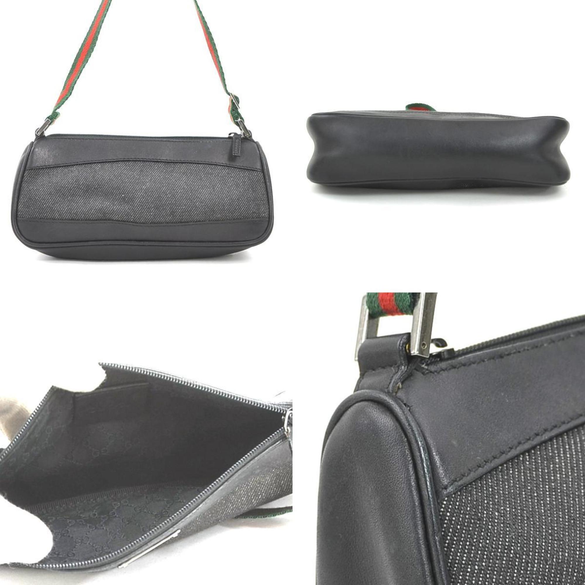 Gucci Black Leather Canvas Handbag (Pre-Owned)