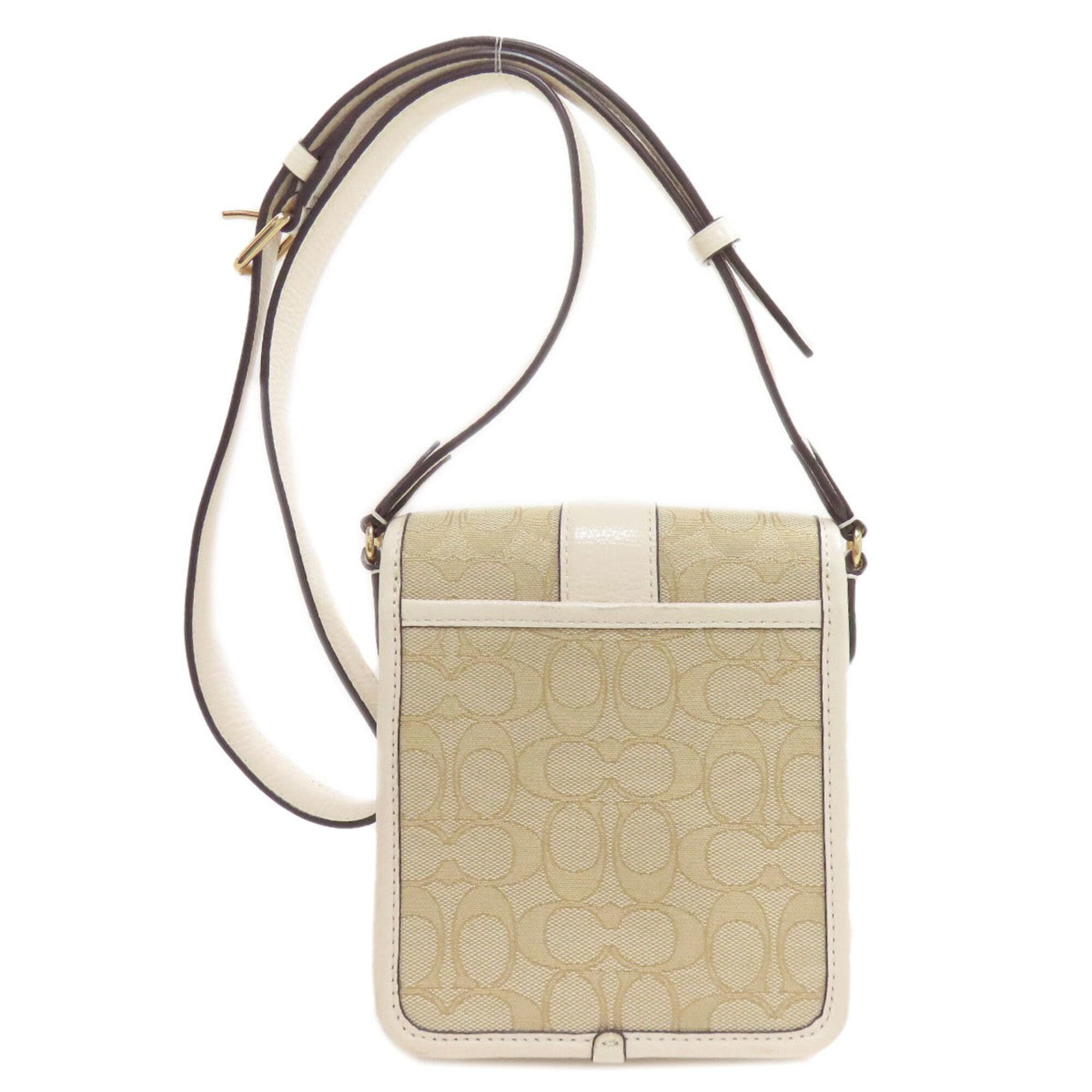 Coach Signature Beige White Canvas Leather Shoulder Bag (Pre-Owned)