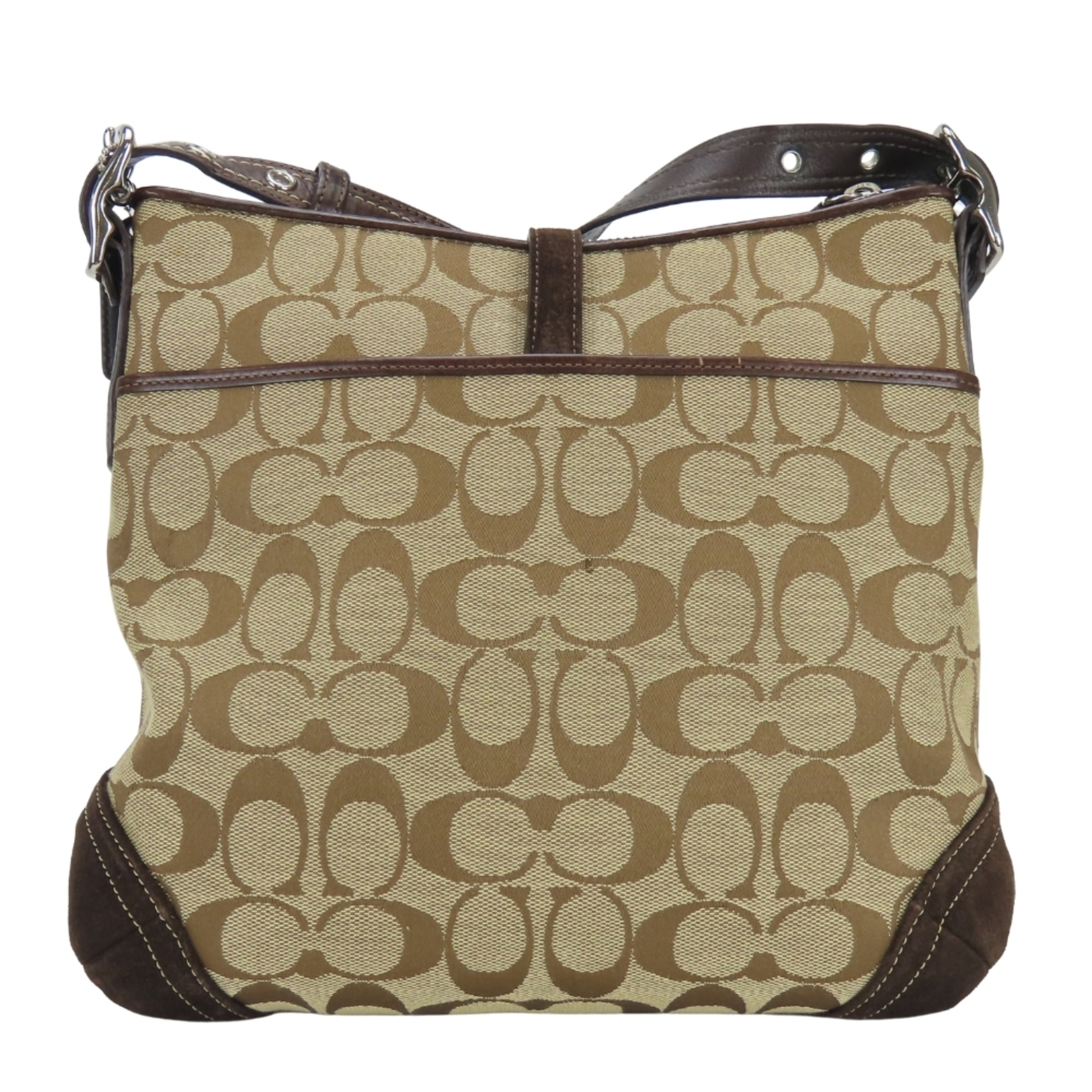 Coach Signature Brown Canvas Suede Leather Shoulder Bag (Pre-Owned)