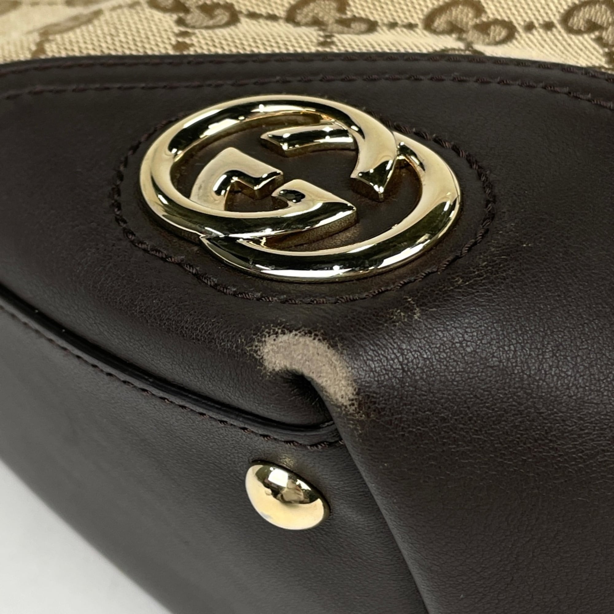Gucci Brown Gg Canvas Leather Tote Bag (Pre-Owned)