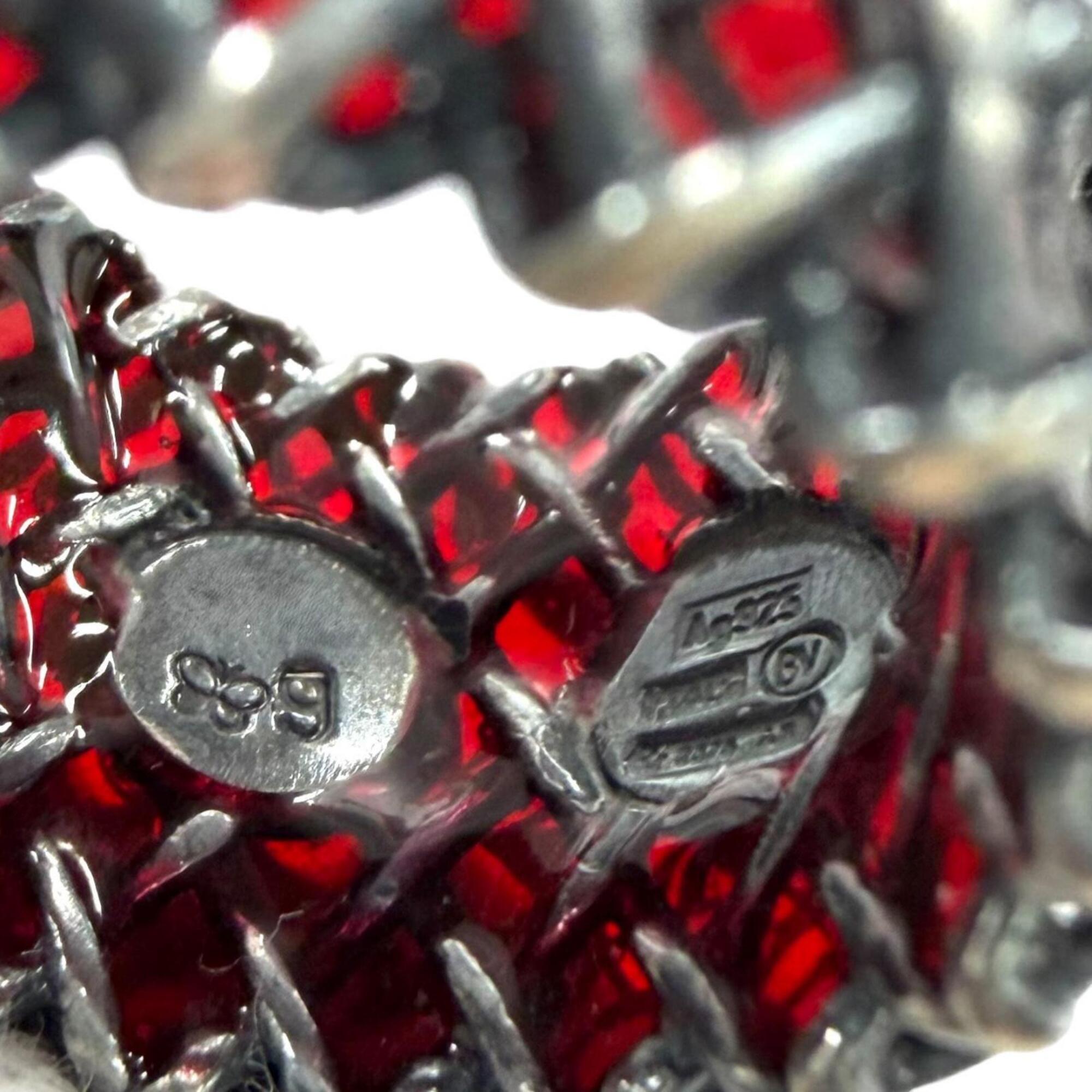 Bottega Veneta Silver Red Color Silver 925 Band Ring (Pre-Owned)