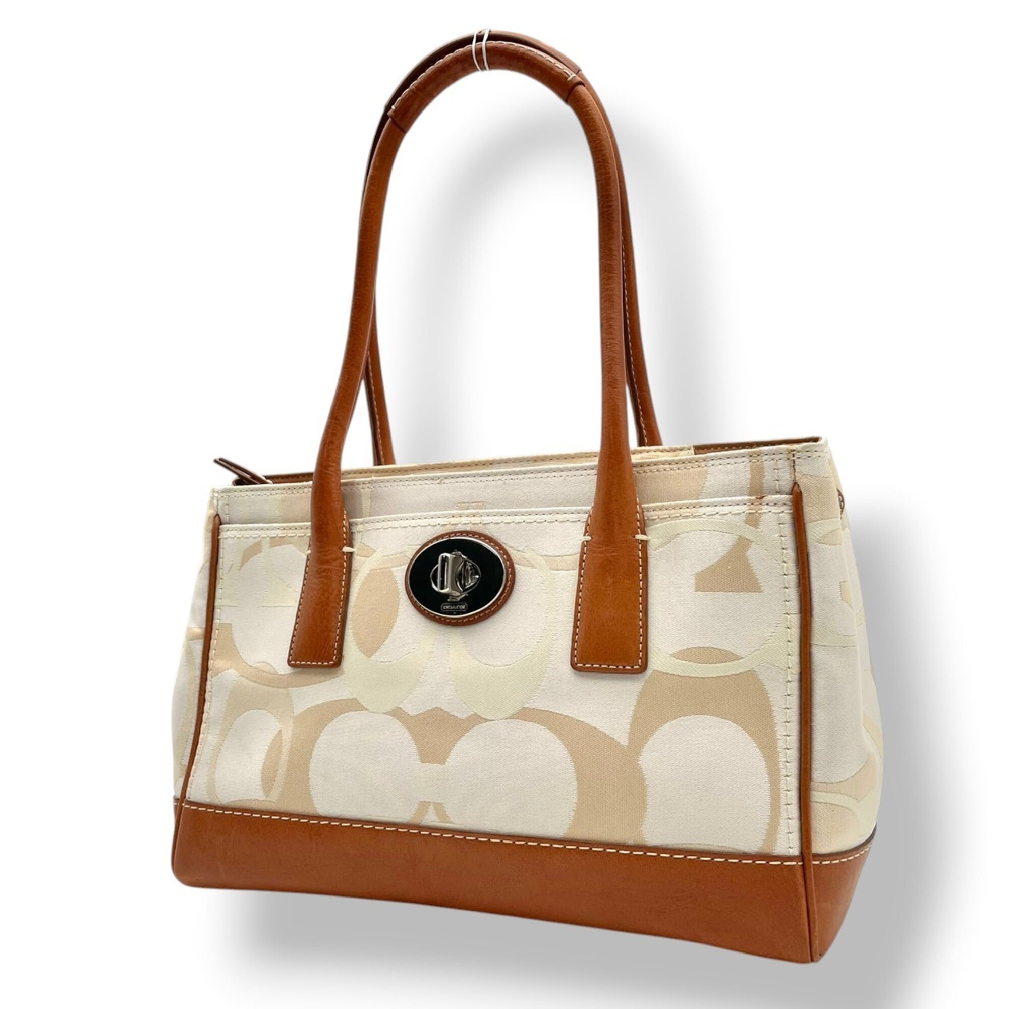 Coach Ivory Canvas Leather Handbag Tote Bag (Pre-Owned)