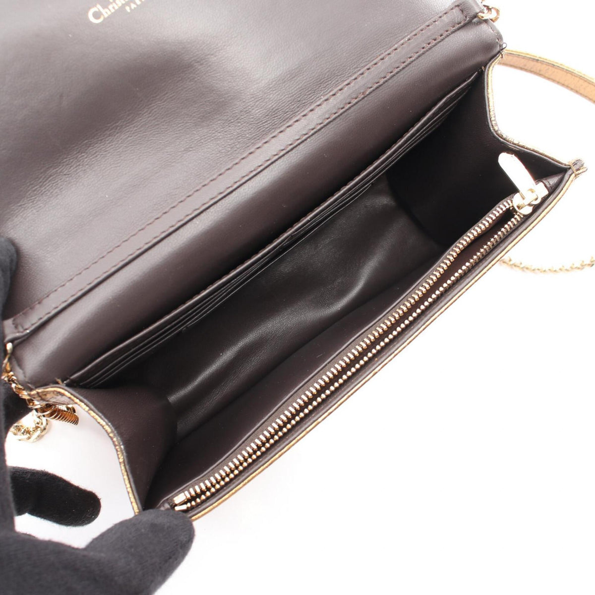 Christian Dior Gold Leather Handbag Shoulder Bag (Pre-Owned)