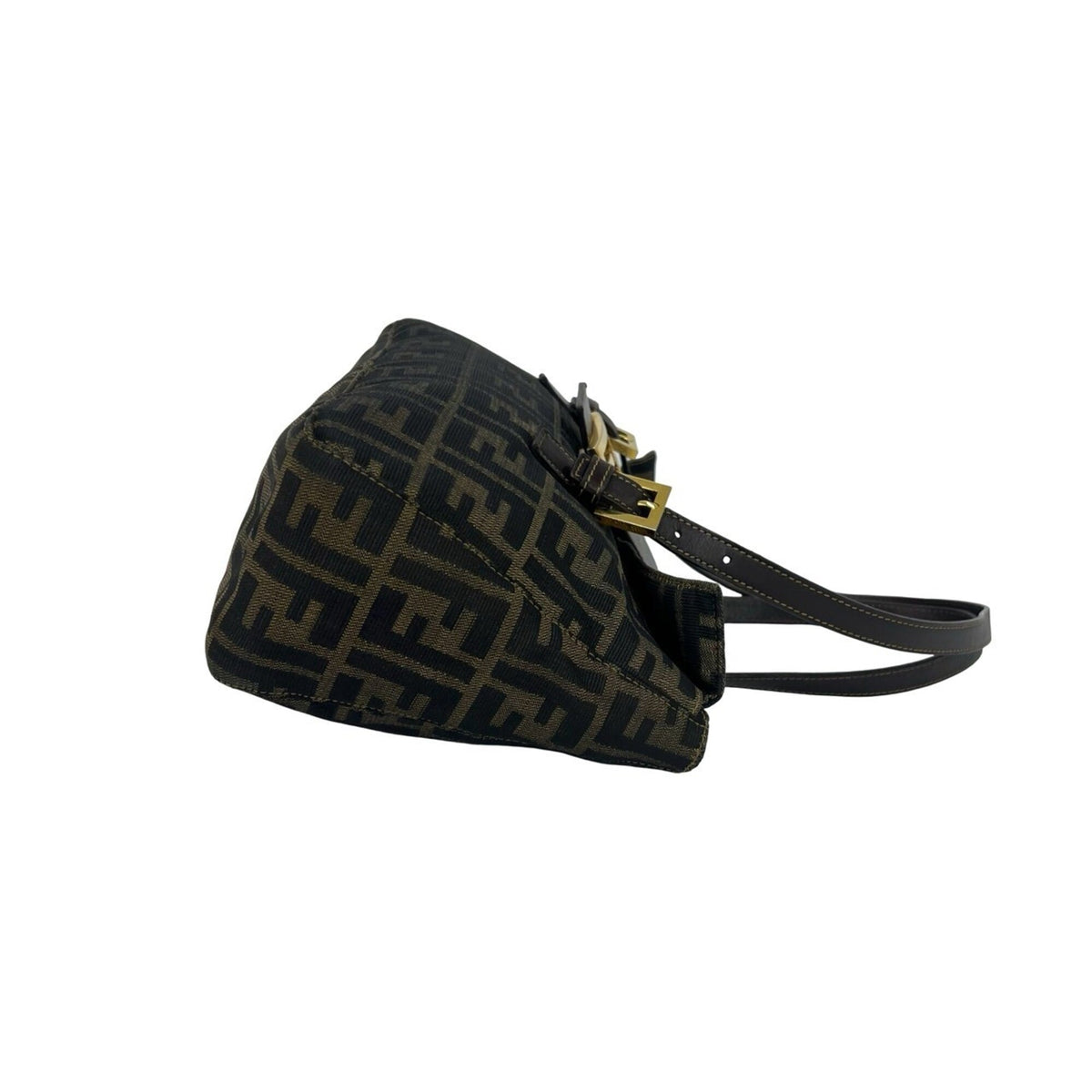 Fendi Black Brown Canvas Leather Handbag Tote Bag (Pre-Owned)