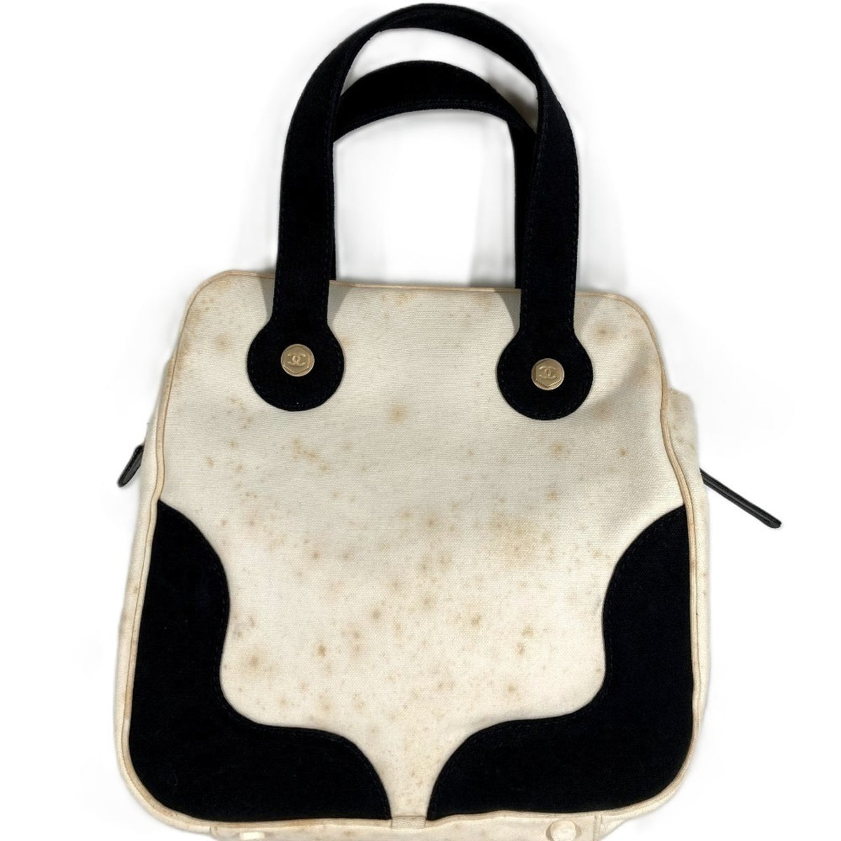 Chanel Black White Canvas Handbag Tote Bag (Pre-Owned)
