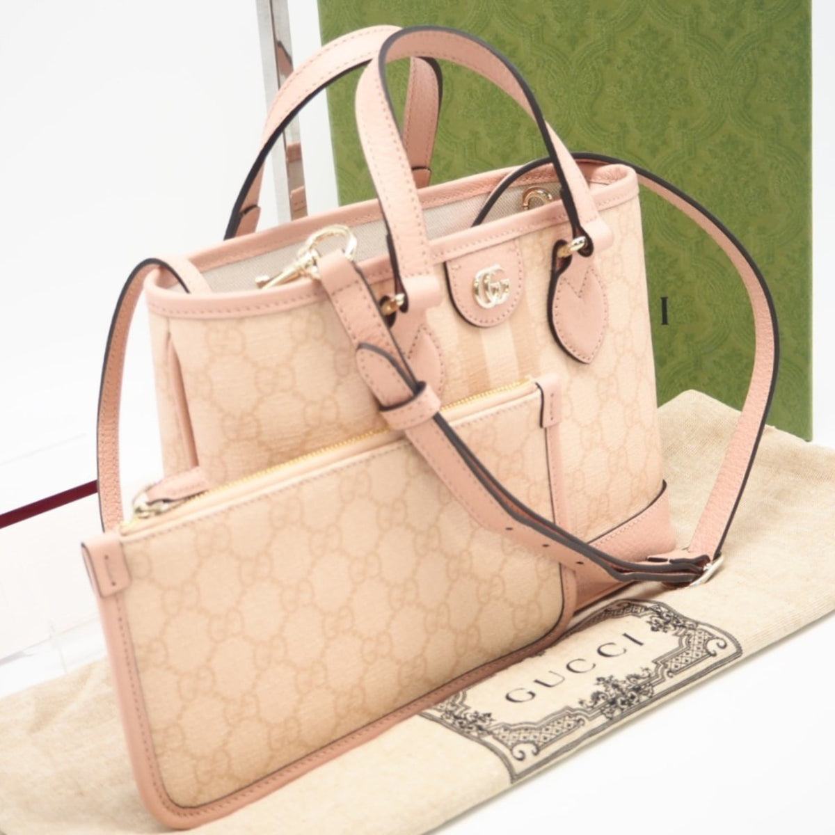 Gucci Pink Beige Coated Canvas Tote Bag (Pre-Owned)