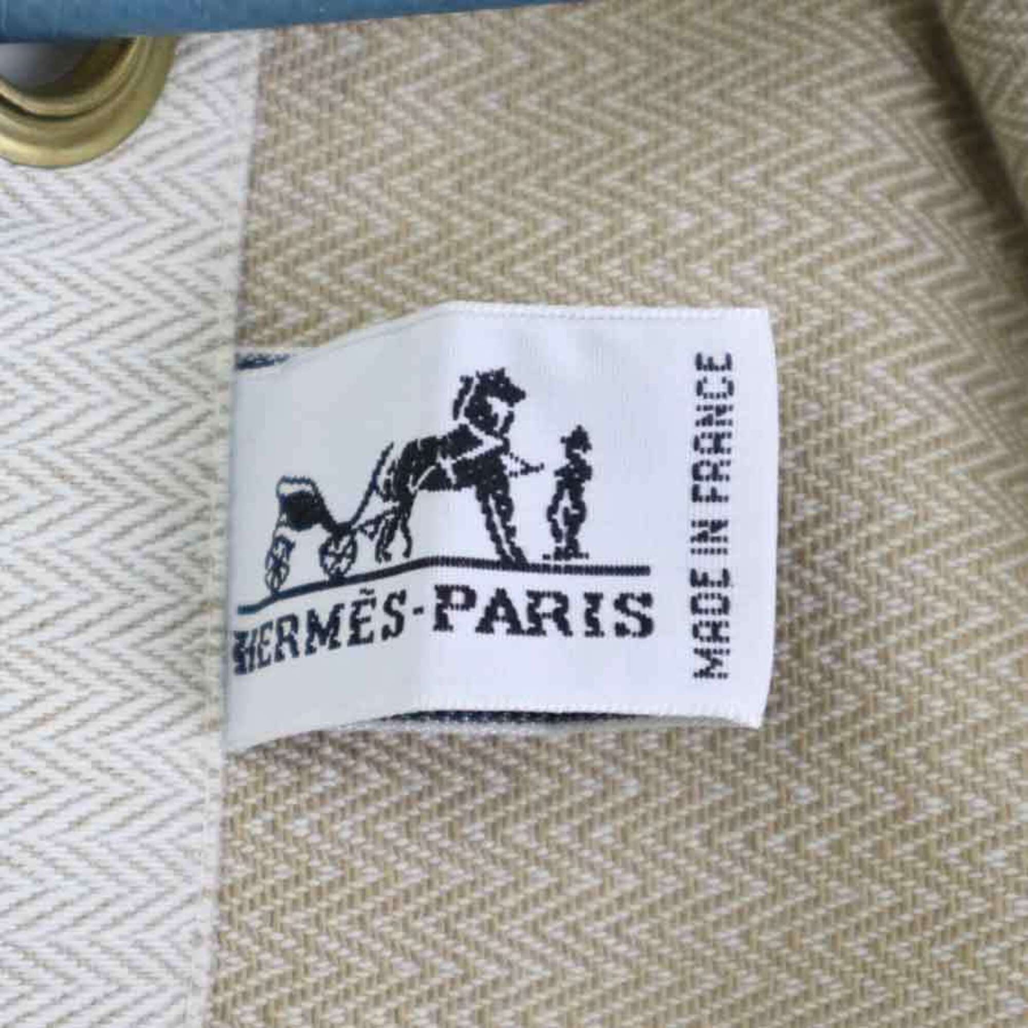 Hermes Blue Light Beige Cotton Leather Shoulder Bag (Pre-Owned)