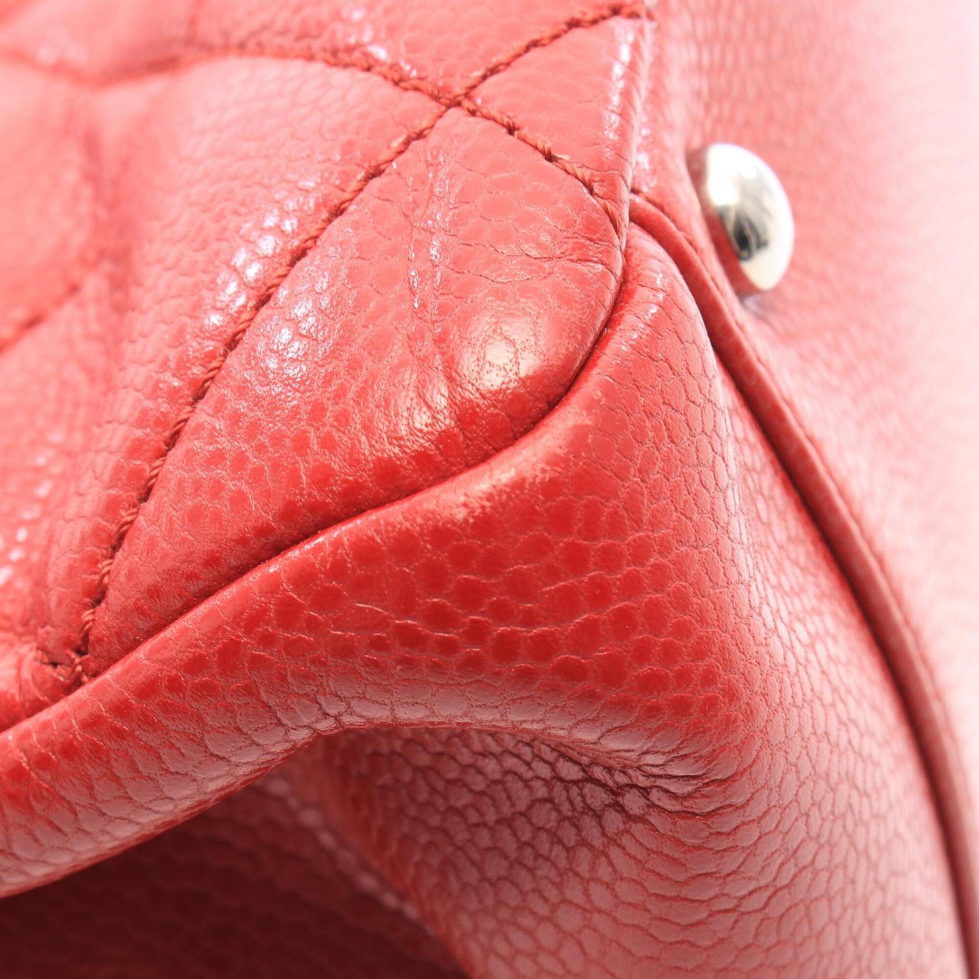 Chanel Red Color Grained Calfskin Handbag Tote Bag (Pre-Owned)