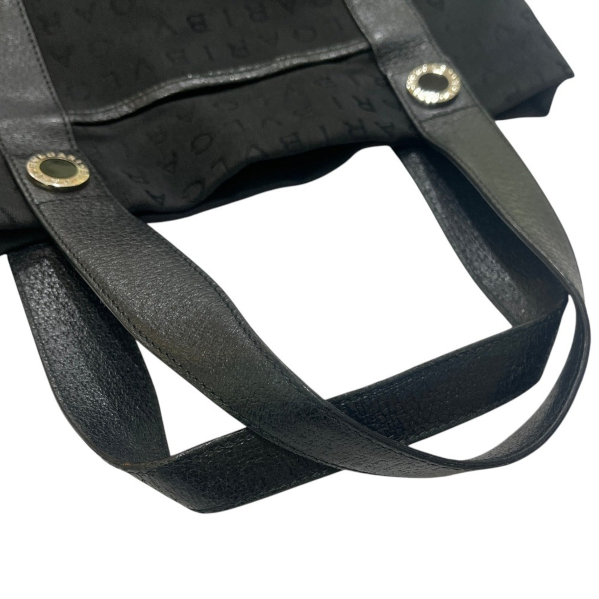 Bvlgari Logomania Black Leather Canvas Handbag Tote Bag (Pre-Owned)