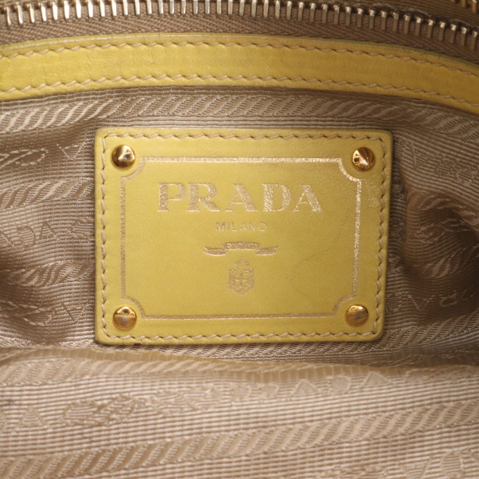 Prada Yellow Leather Handbag Shoulder Bag Tote Bag (Pre-Owned)