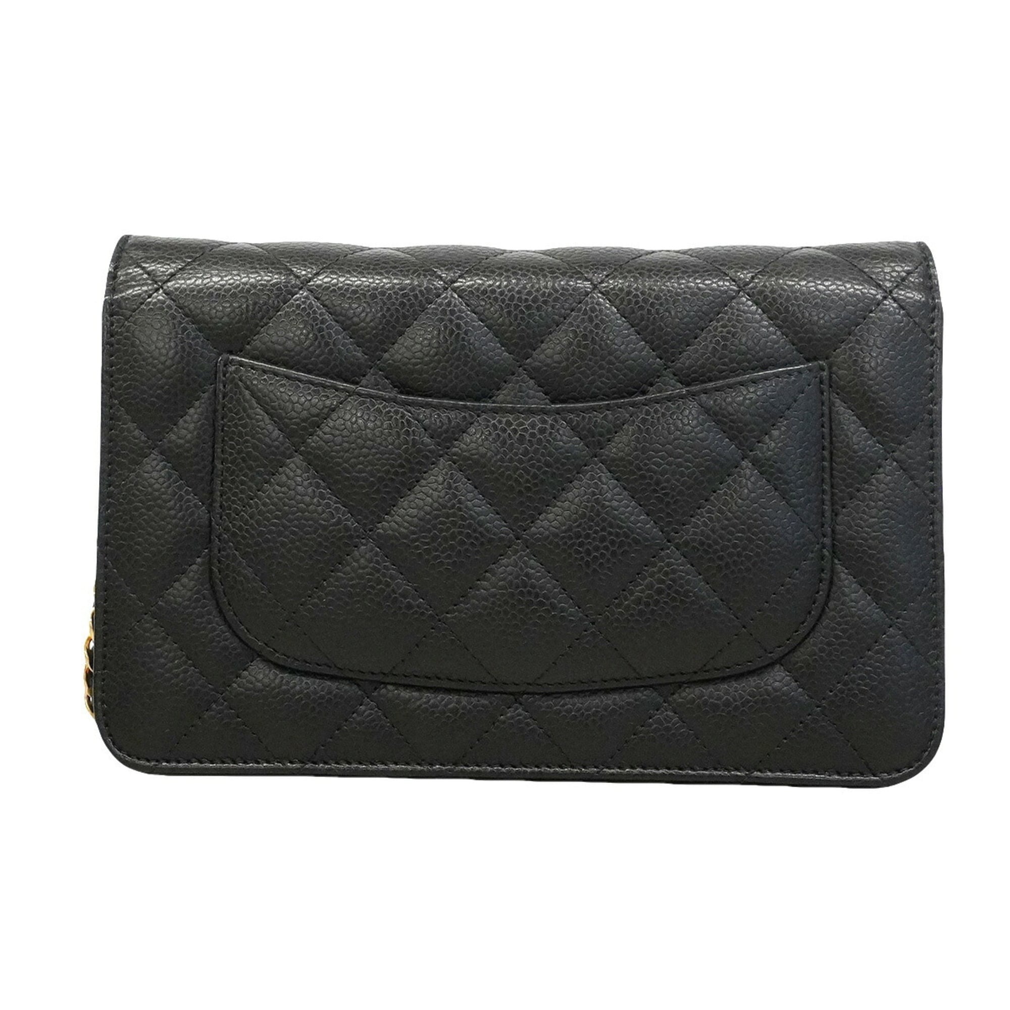 Chanel Black Grained Calfskin Chain/Shoulder Wallet (Pre-Owned)