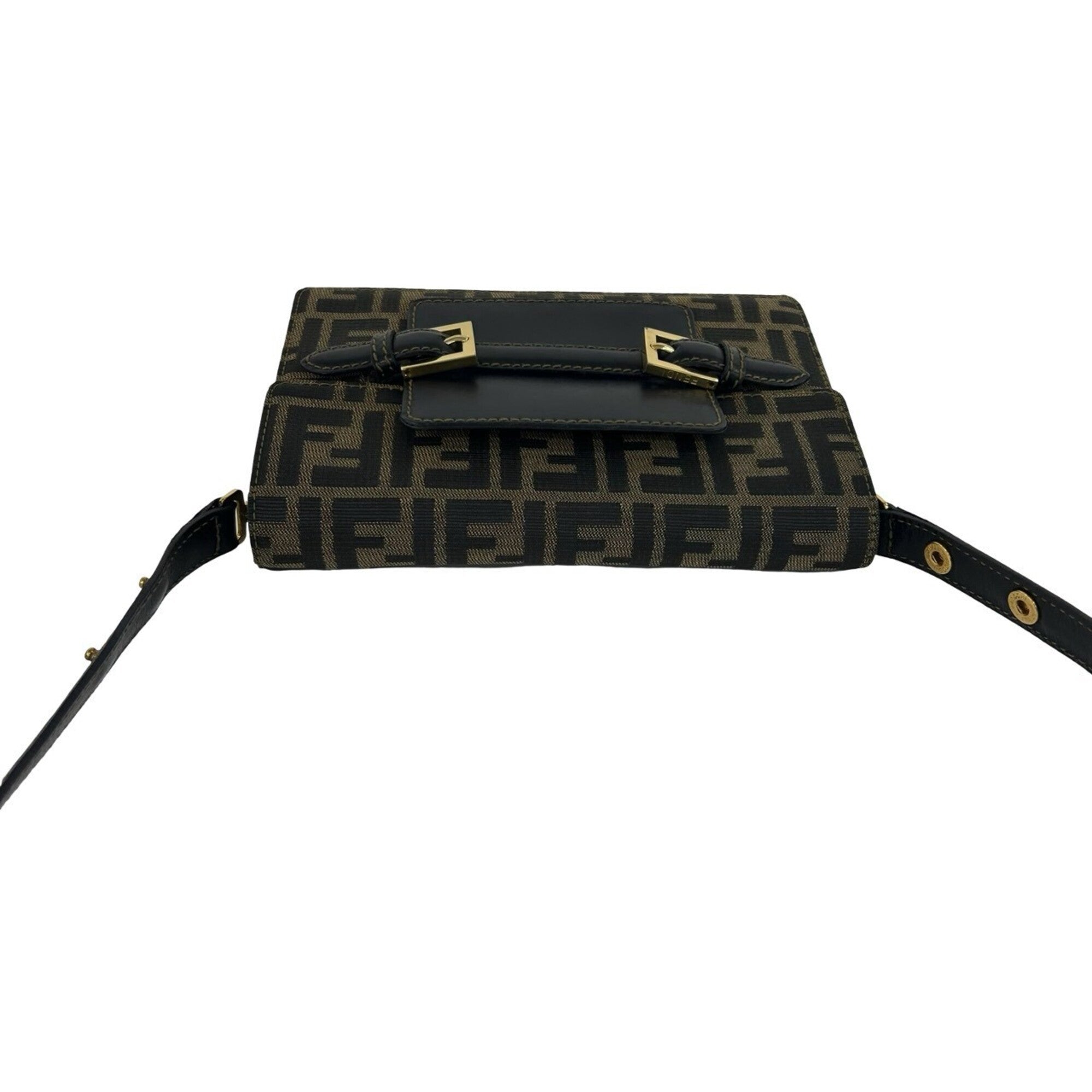 Fendi Black Brown Canvas Leather Pochette Shoulder Bag (Pre-Owned)