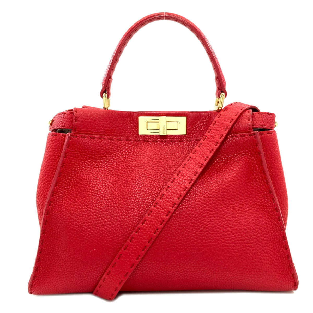 Fendi Peekaboo Red Color Leather Handbag (Pre-Owned)