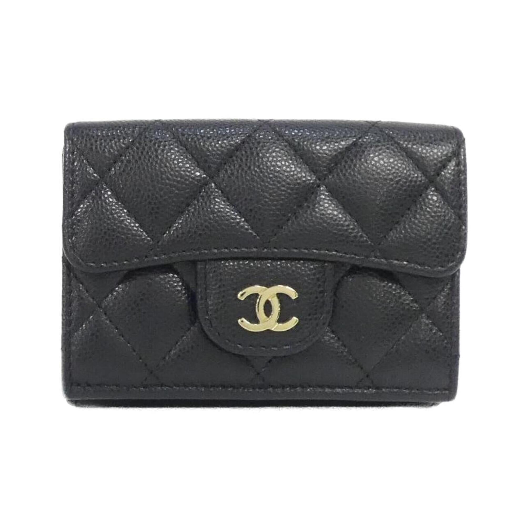 Chanel Black Bordeaux Grained Calfskin Wallet (Tri-Fold) (Pre-Owned)
