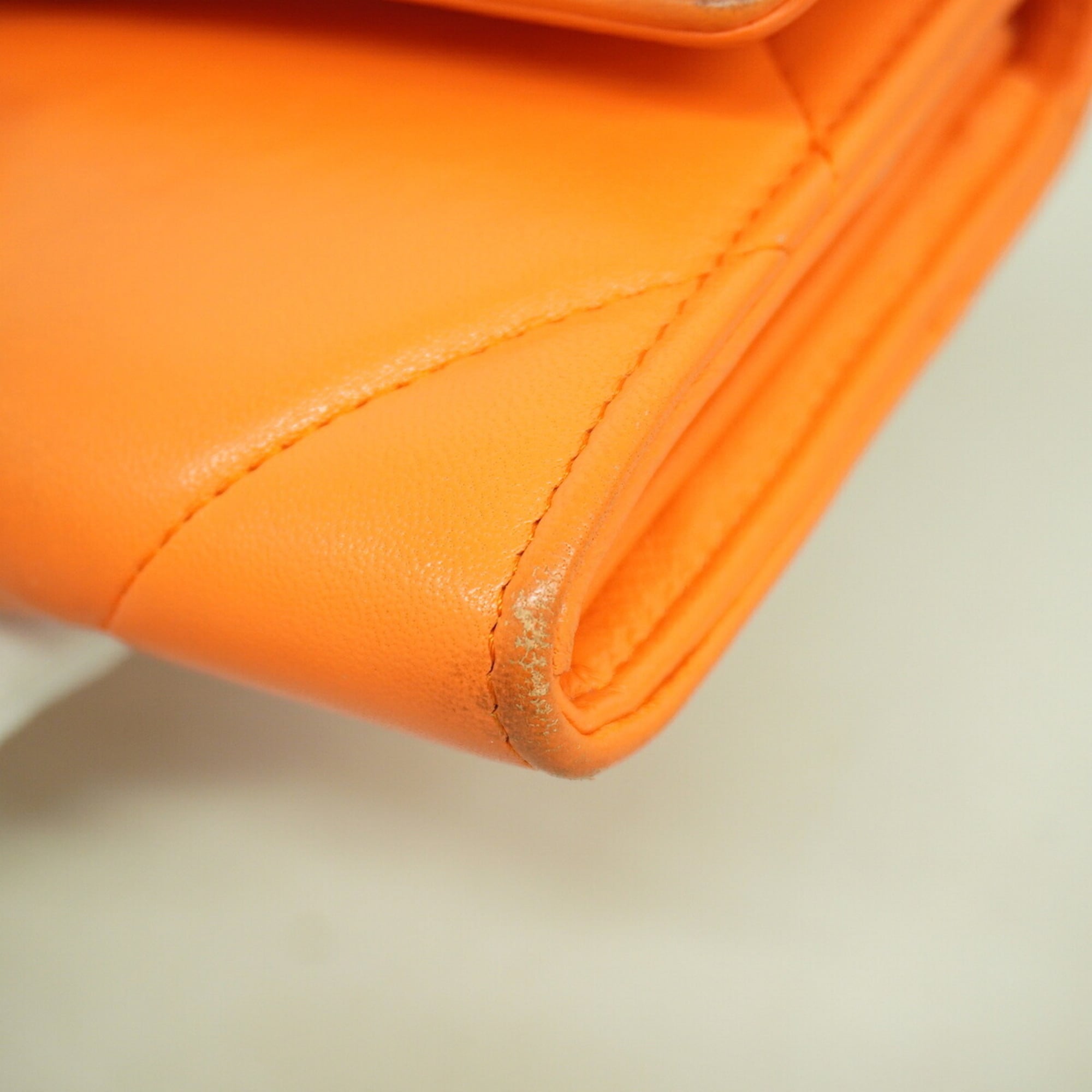 Chanel Orange Leather Long Wallet (Bi-Fold) (Pre-Owned)