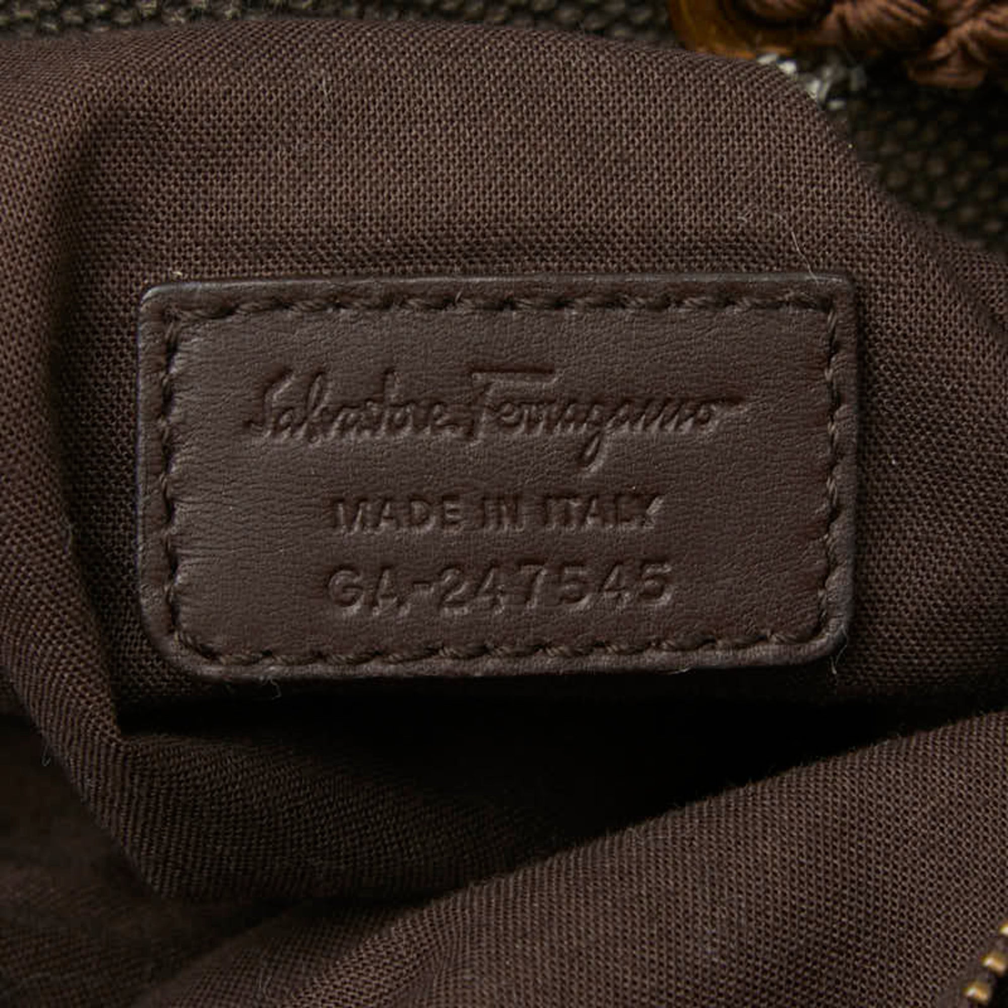 Salvatore Ferragamo Beige Brown Straw Canvas Shoulder Bag (Pre-Owned)