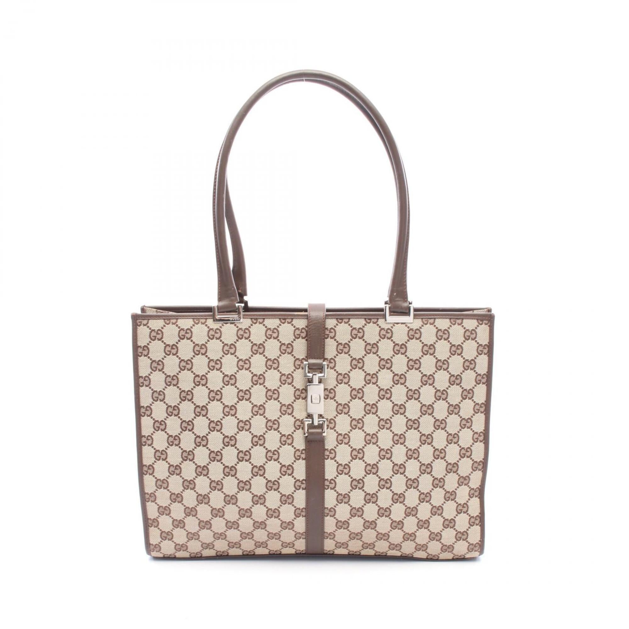 Gucci Beige Brown Gg Canvas Leather Handbag Tote Bag (Pre-Owned)