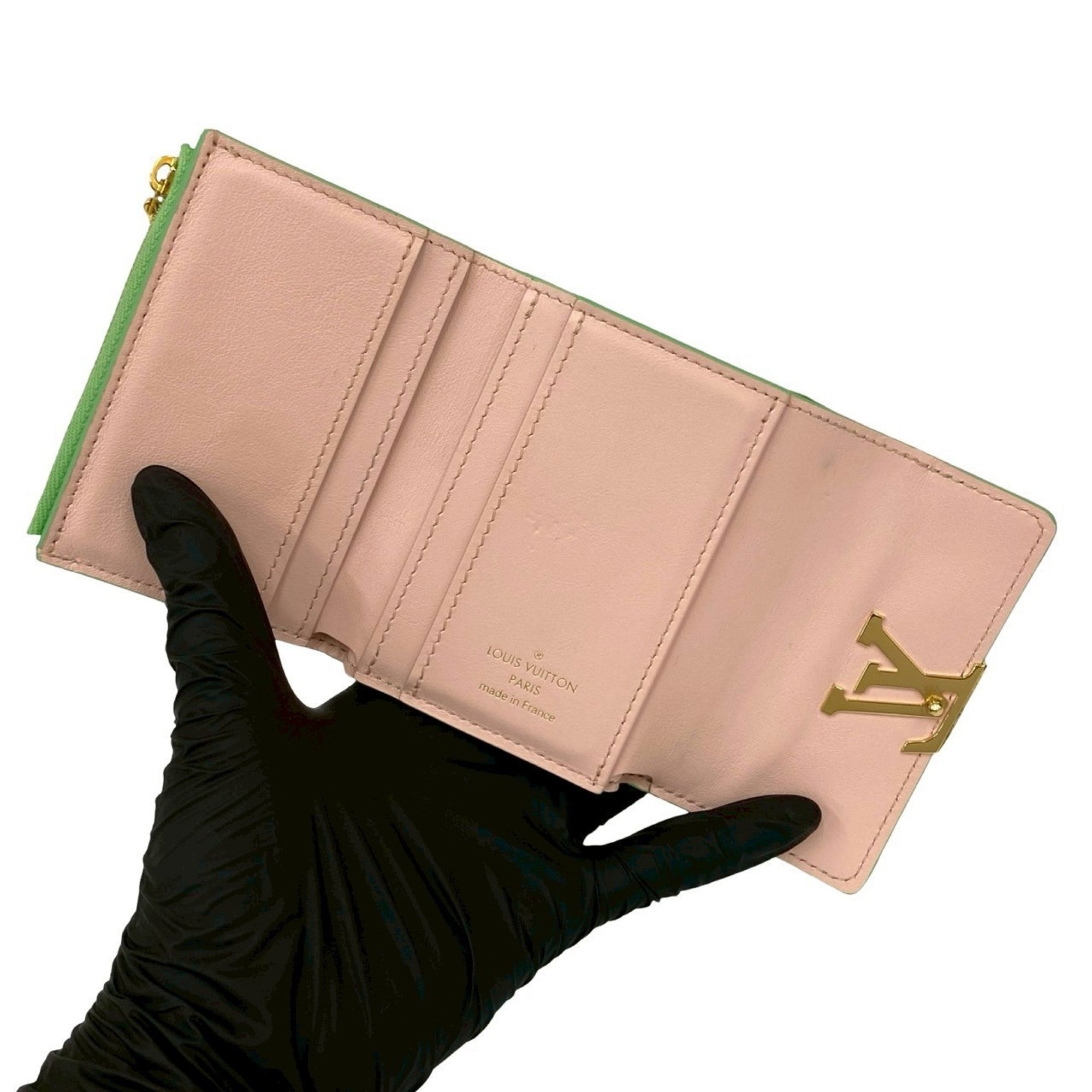 Louis Vuitton Green Pink Leather Wallet (Tri-Fold) (Pre-Owned)