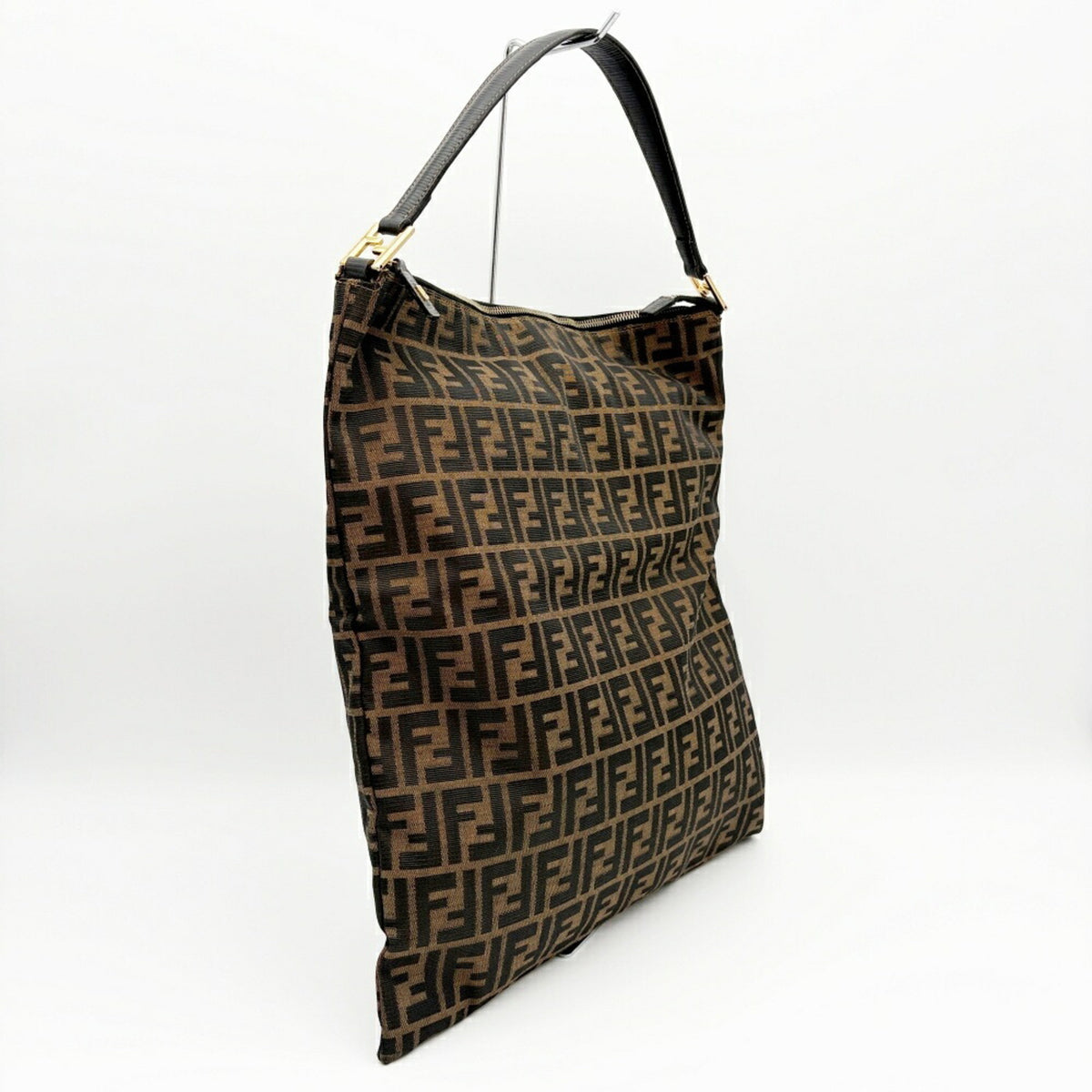 Fendi Zucca Black Brown Canvas Leather Shoulder Bag (Pre-Owned)