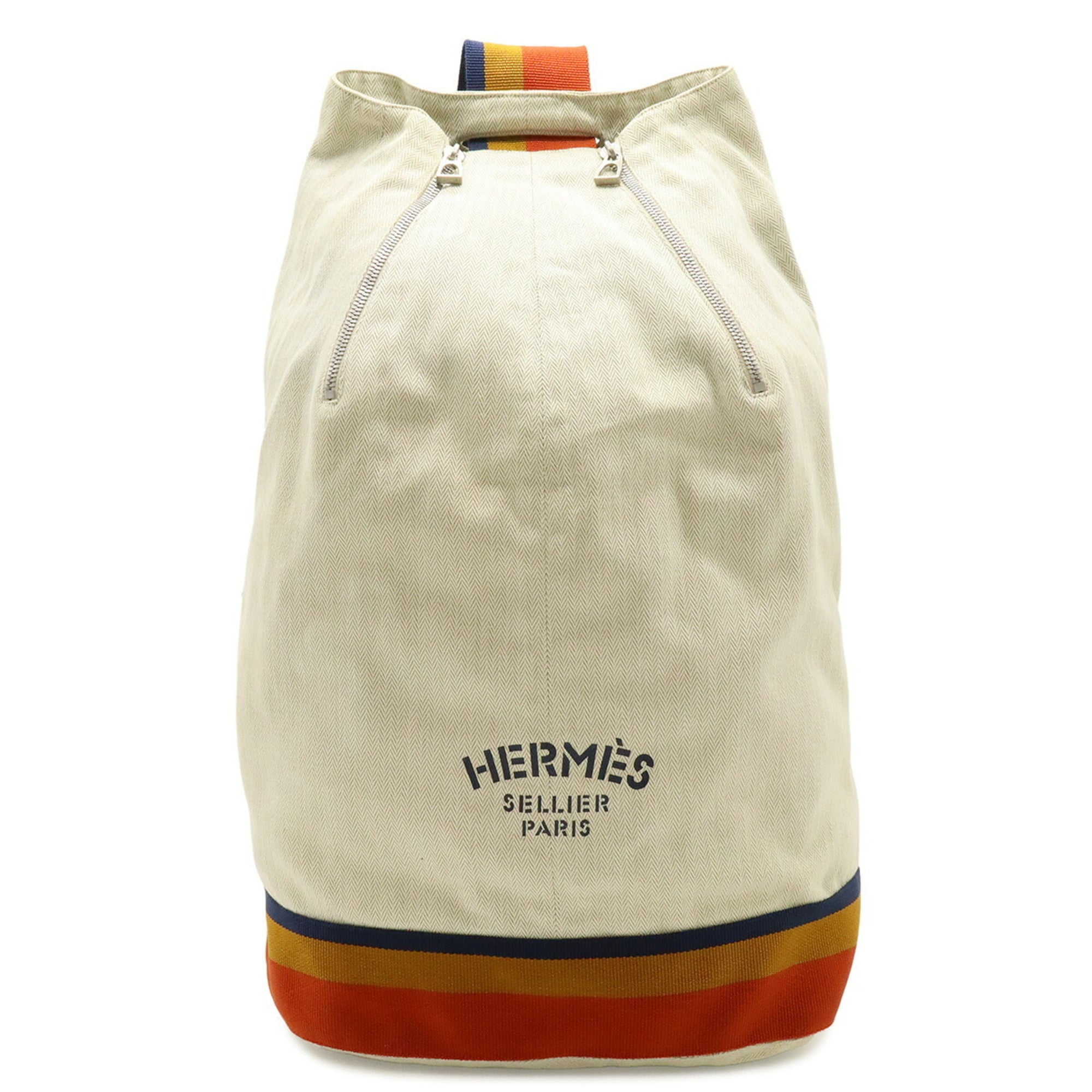 Hermes Natural Navy Orange Yellow Canvas Shoulder Bag Sling Bag (Pre-Owned)